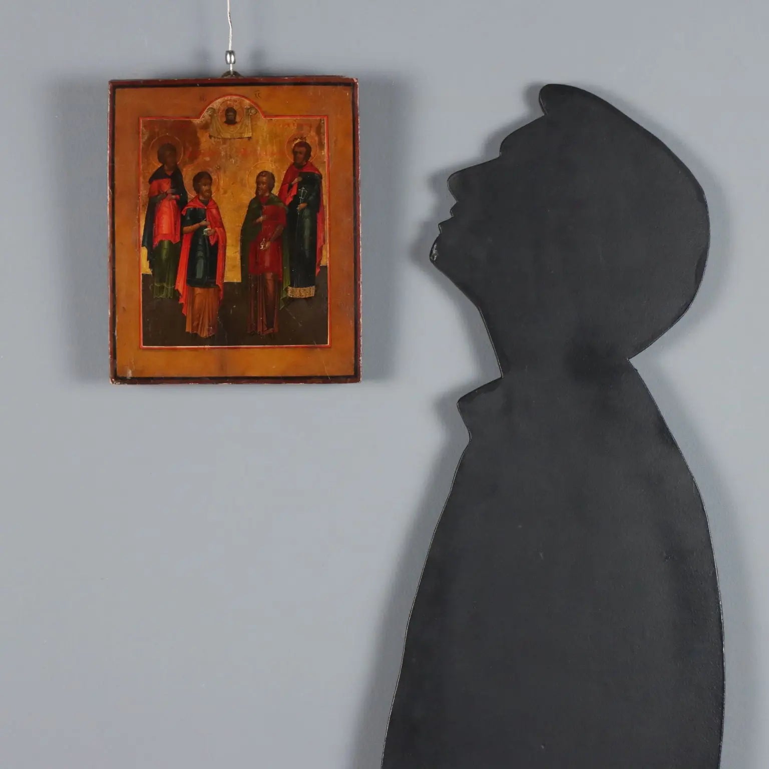 Antique Russian Icon Jesus Christ and Saints Tempera on Board '800