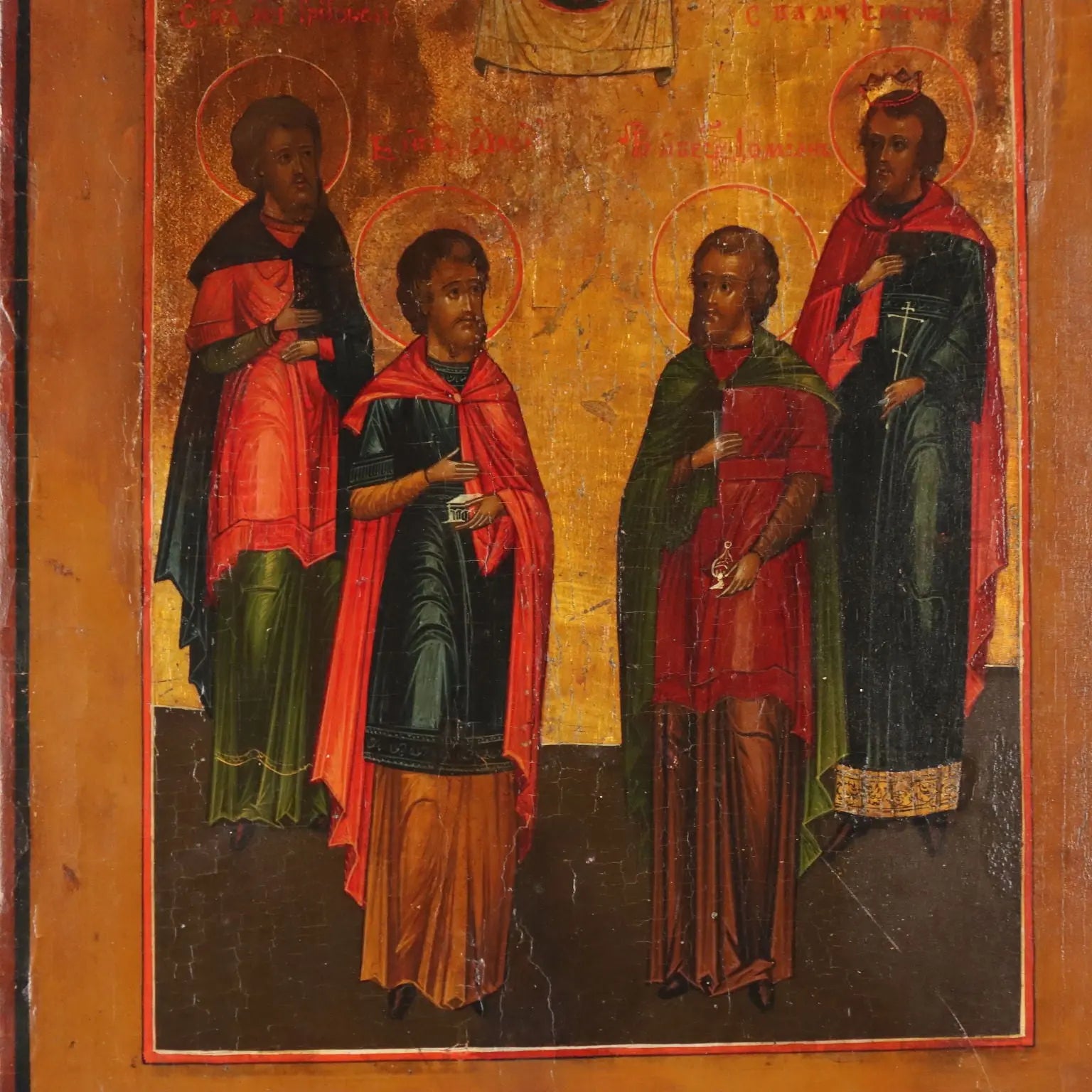 Antique Russian Icon Jesus Christ and Saints Tempera on Board '800