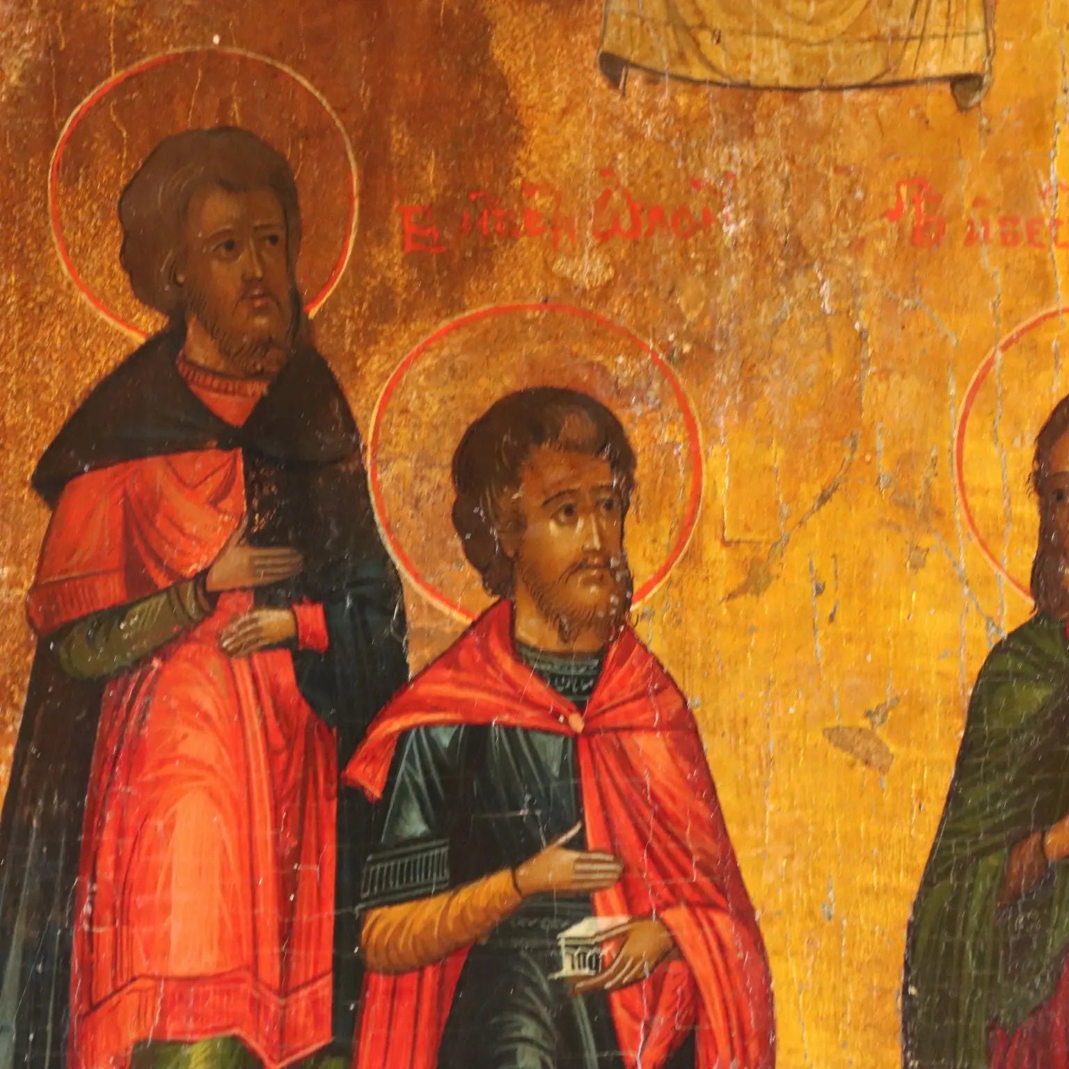 Antique Russian Icon Jesus Christ and Saints Tempera on Board '800