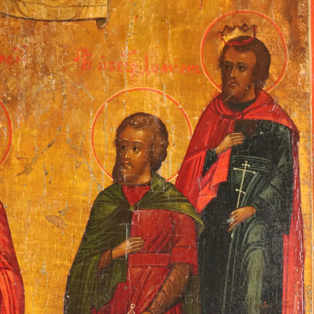 Antique Russian Icon Jesus Christ and Saints Tempera on Board '800