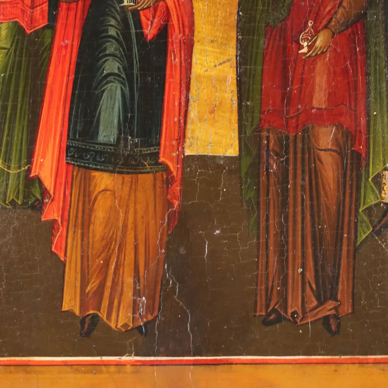 Antique Russian Icon Jesus Christ and Saints Tempera on Board '800