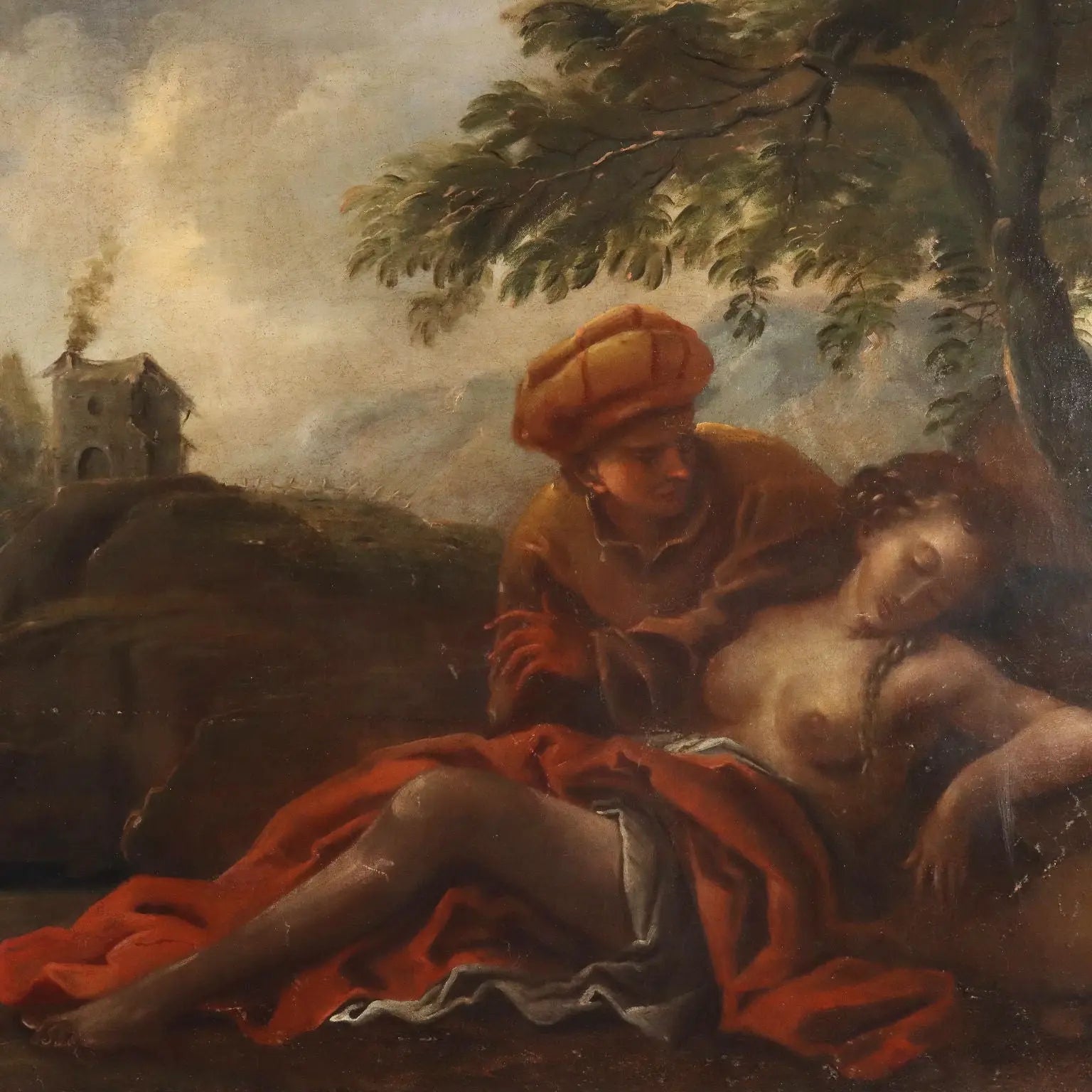 Antique Painting Mythological Subject Oil on Canvas XIX Century