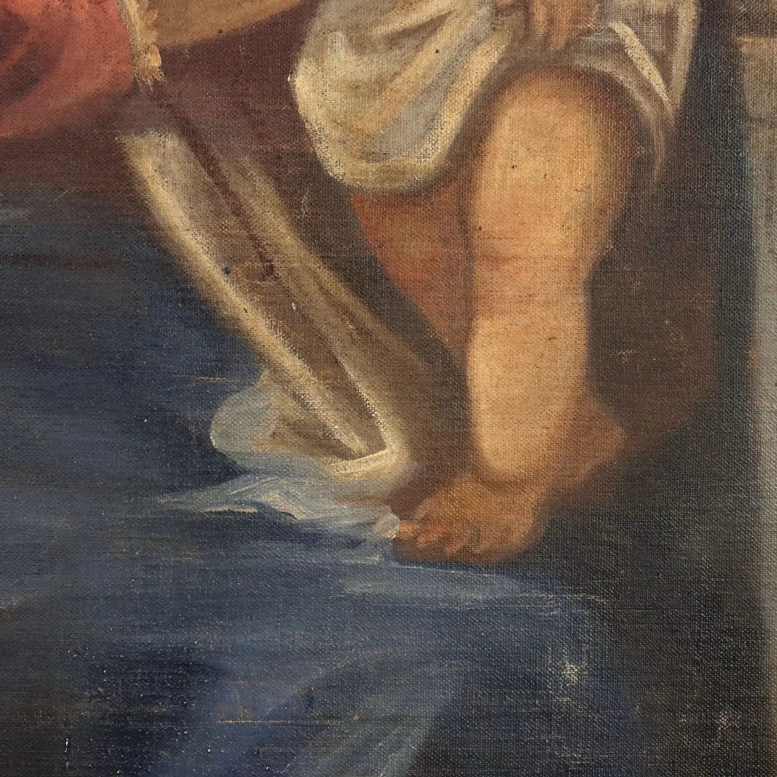 Antique Painting Virgin Mary with Child Oil on Canvas XIX Century