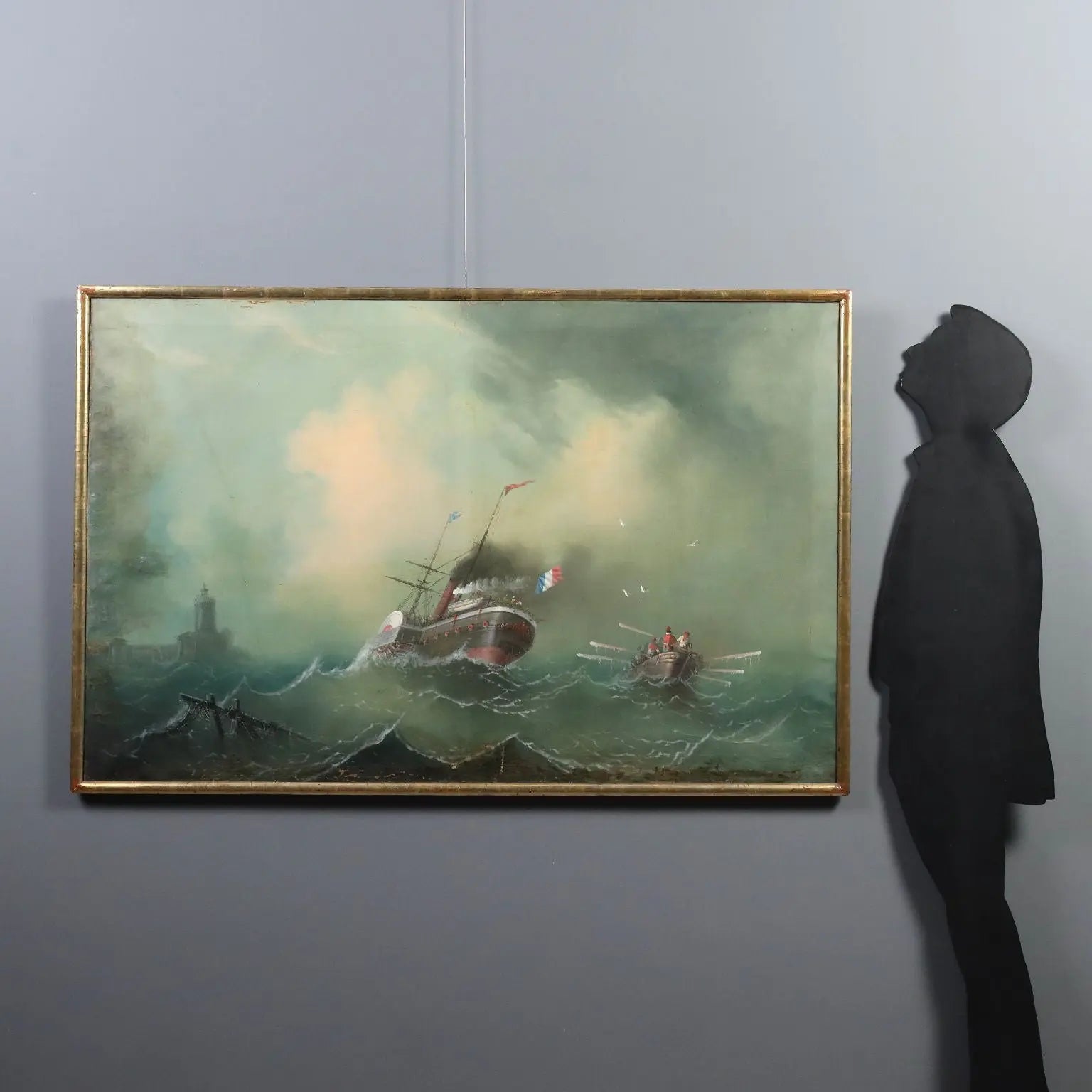 Antique Painting Stormy Sea Oil on Canvas Italy 1865