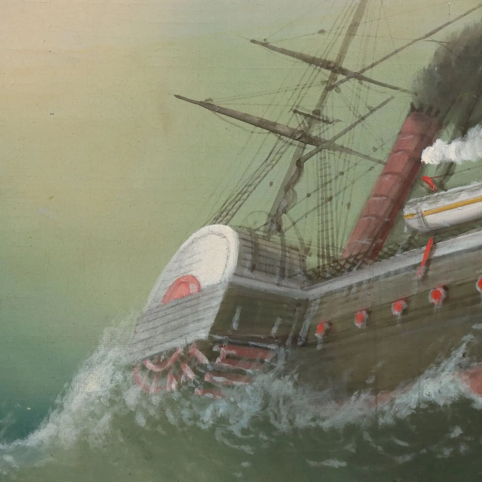 Antique Painting Stormy Sea Oil on Canvas Italy 1865