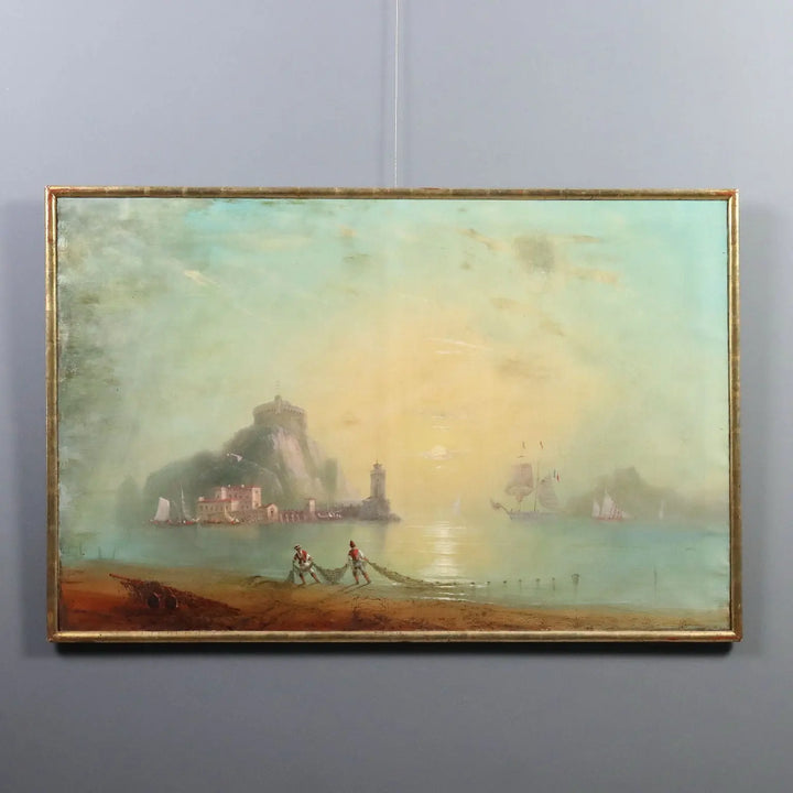 Antique Painting View of Nisida G. Ramano Oil on Canvas 1861