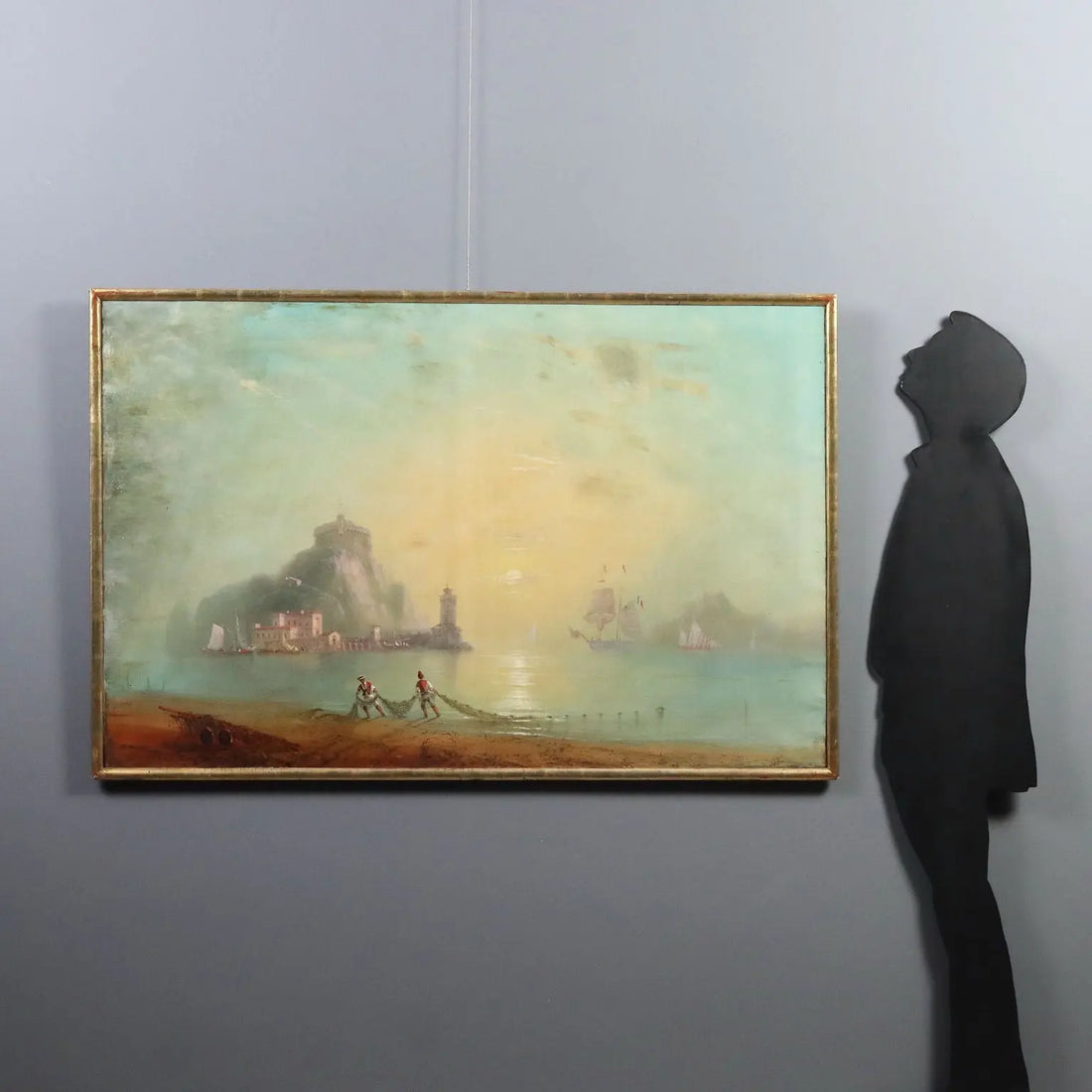 Antique Painting View of Nisida G. Ramano Oil on Canvas 1861