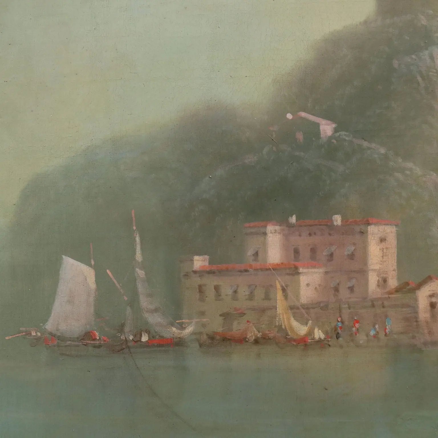 Antique Painting View of Nisida G. Ramano Oil on Canvas 1861