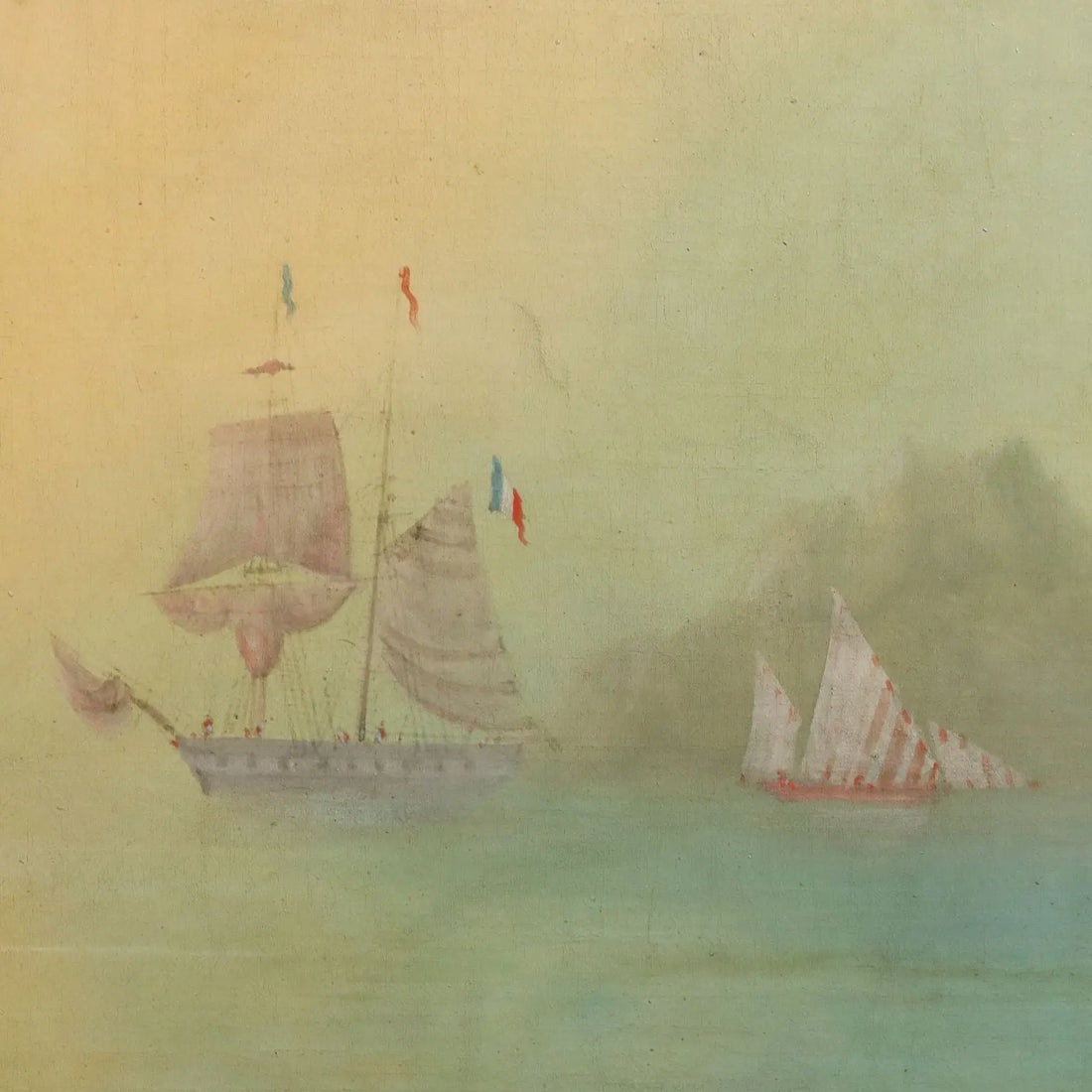 Antique Painting View of Nisida G. Ramano Oil on Canvas 1861