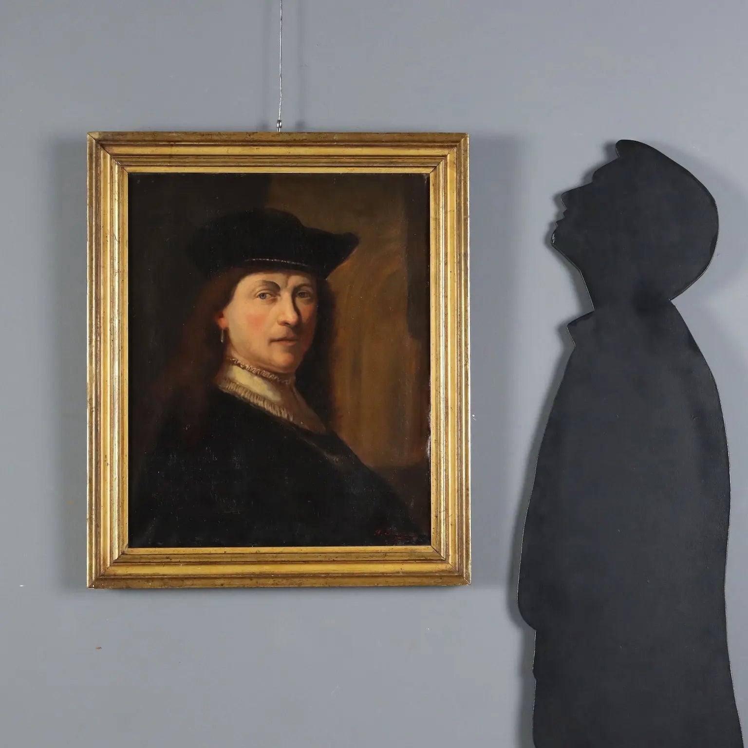 Antique Painting Portrait of Rembrandt Oil on Canvas XIX Century