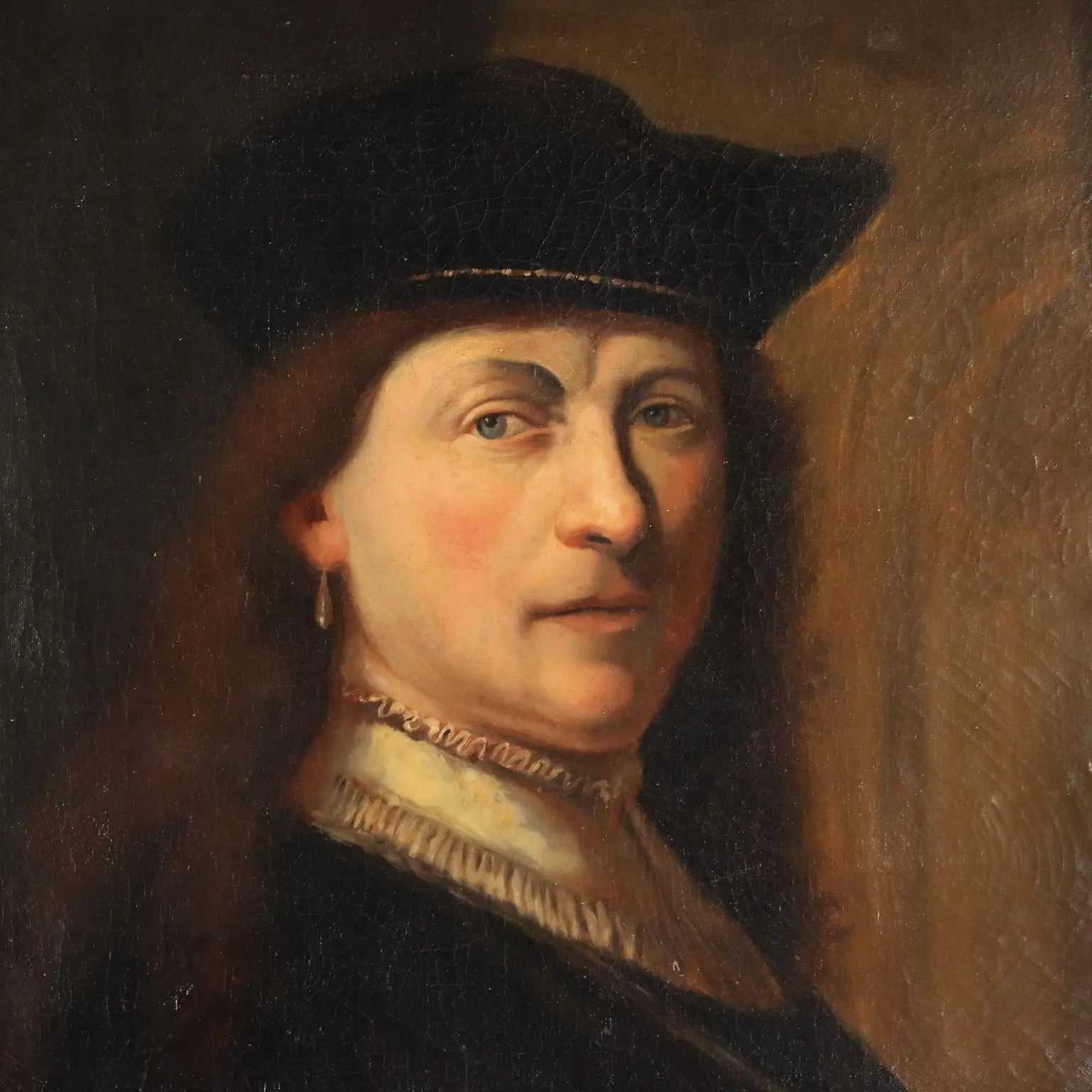 Antique Painting Portrait of Rembrandt Oil on Canvas XIX Century