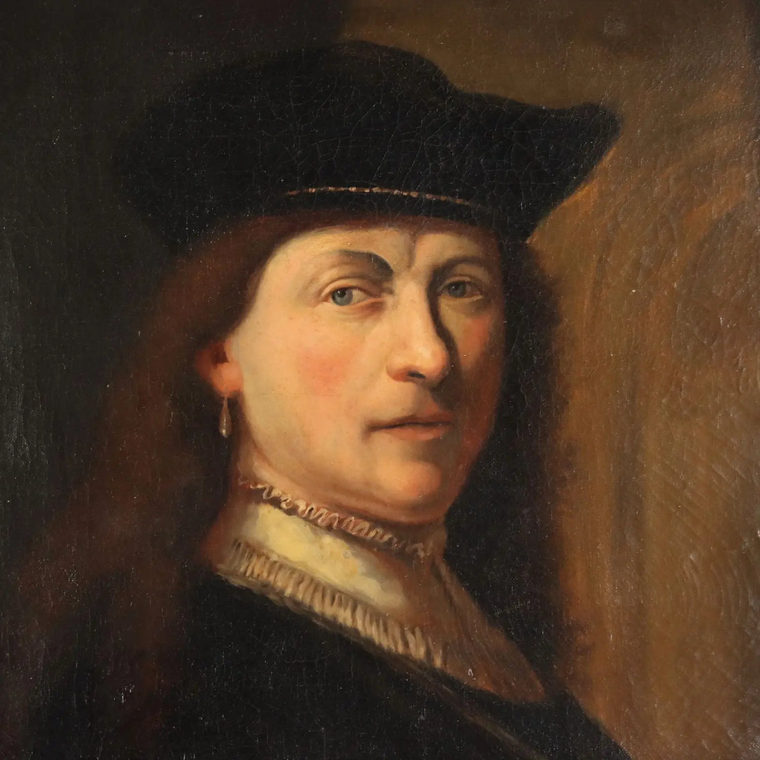 Antique Painting Portrait of Rembrandt Oil on Canvas XIX Century
