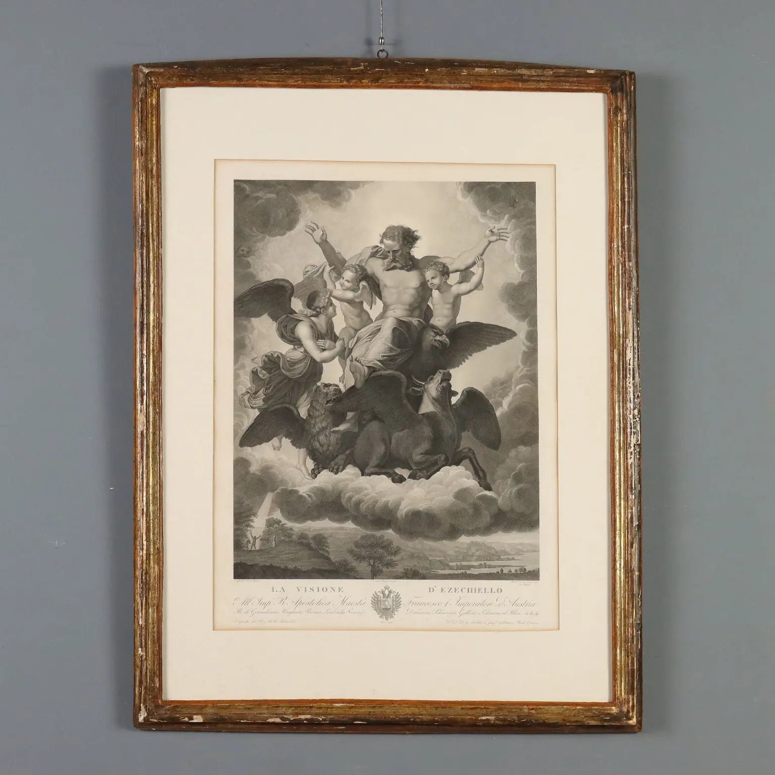Antique Etching Signed Paolo Caronni Vision of Ezekiel 1825