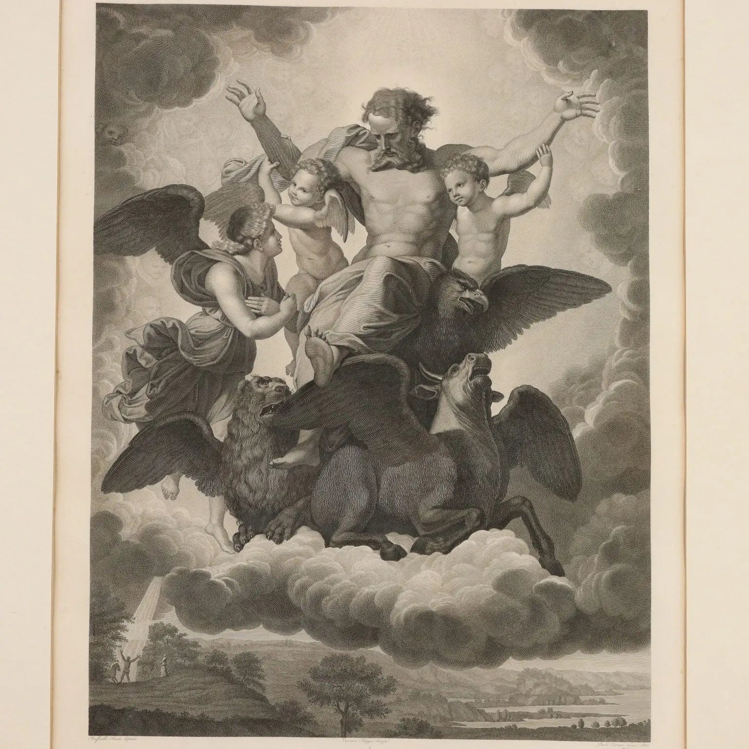Antique Etching Signed Paolo Caronni Vision of Ezekiel 1825