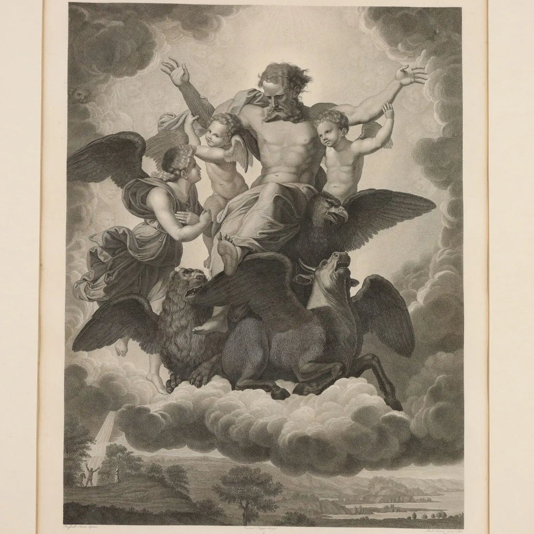 Antique Etching Signed Paolo Caronni Vision of Ezekiel 1825