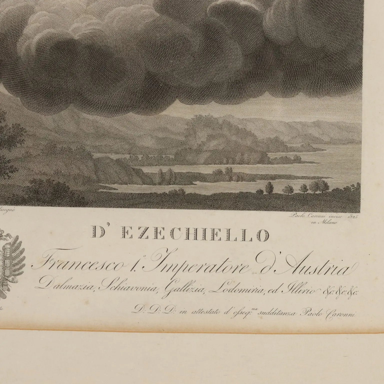 Antique Etching Signed Paolo Caronni Vision of Ezekiel 1825