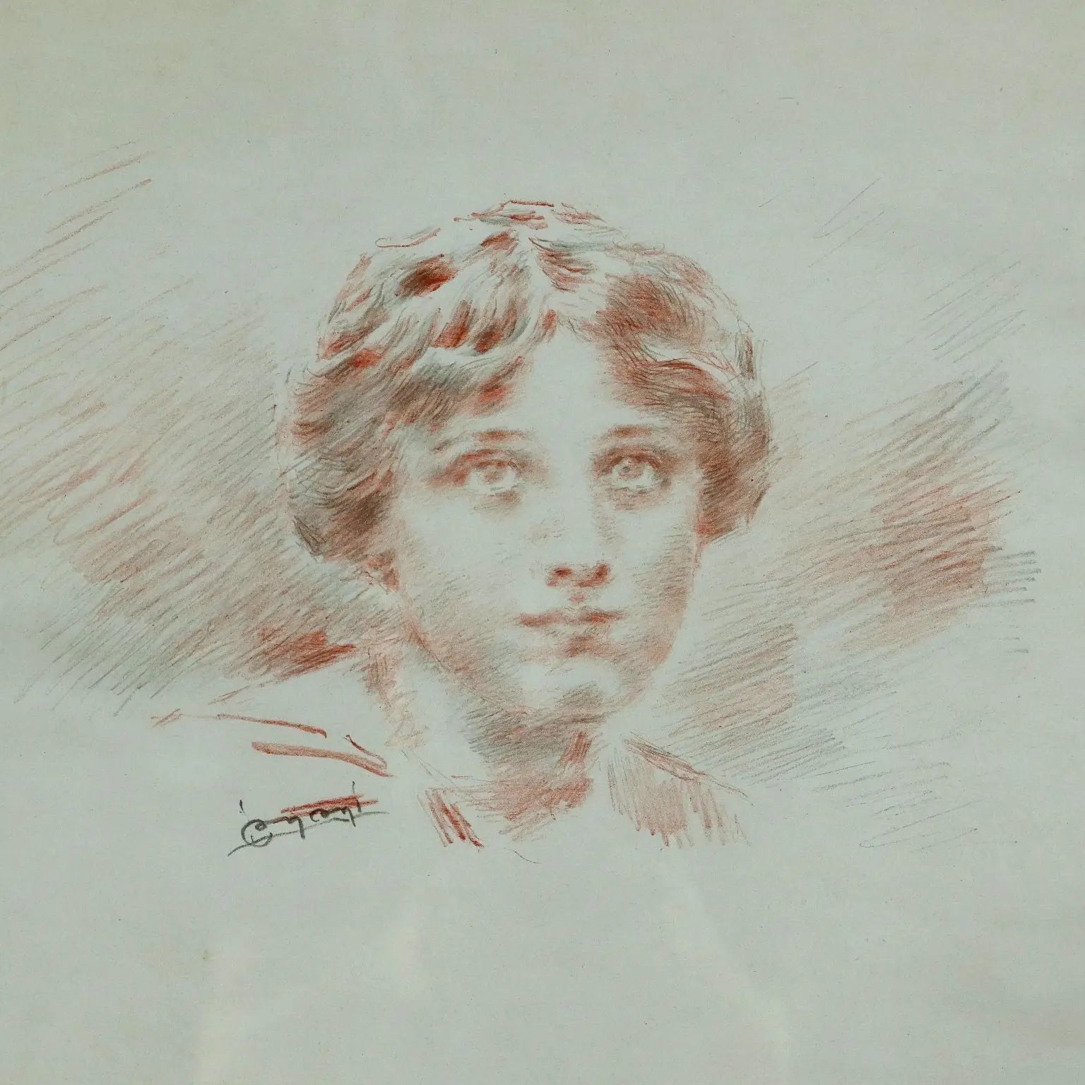 Antique Painting Signed Luigi Conconi Female Face XIX Century