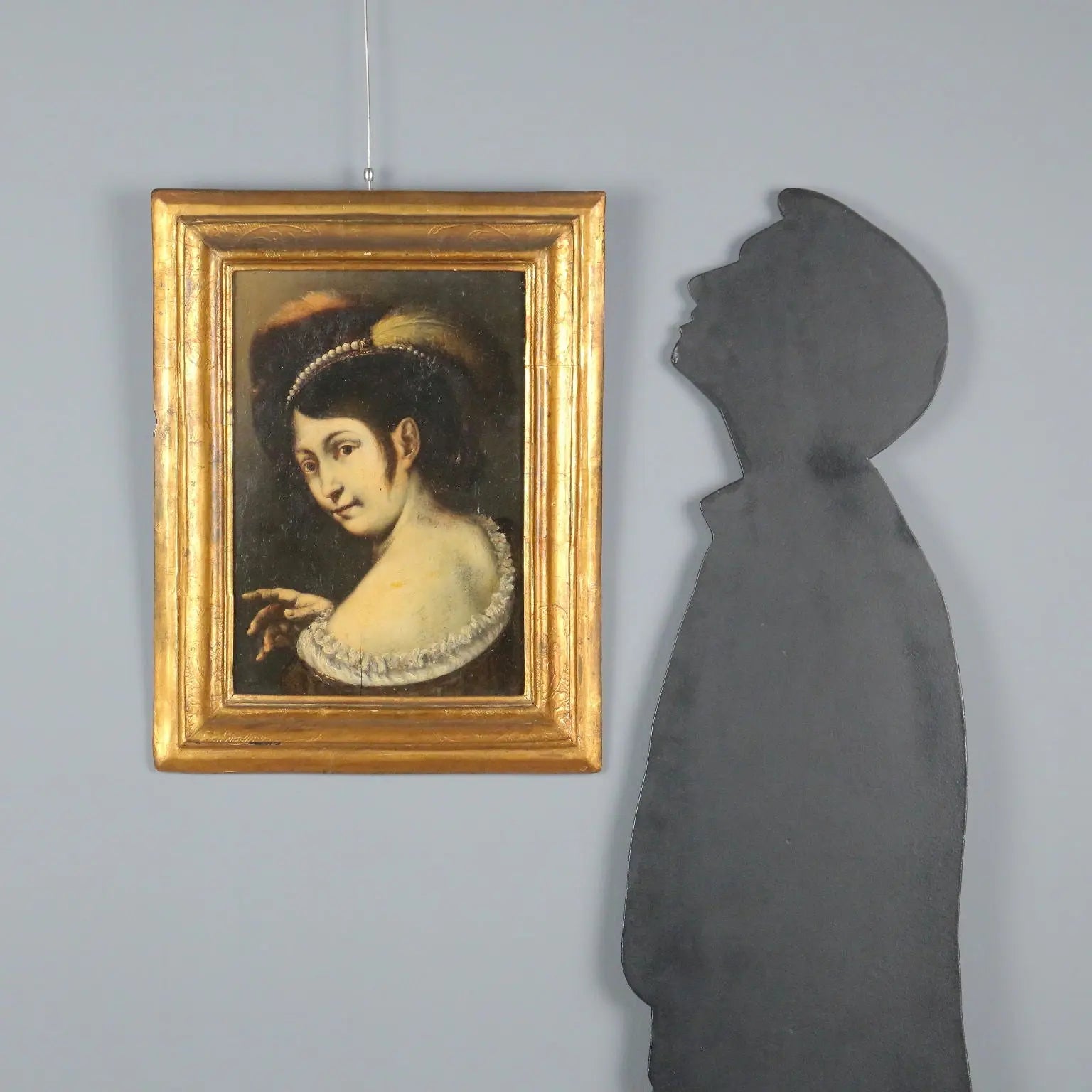 Antique Painting Woman Portrait Oil on Hardboard Italy XIX Century