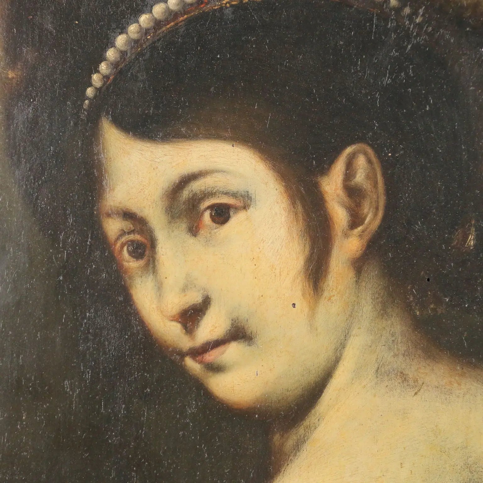 Antique Painting Woman Portrait Oil on Hardboard Italy XIX Century