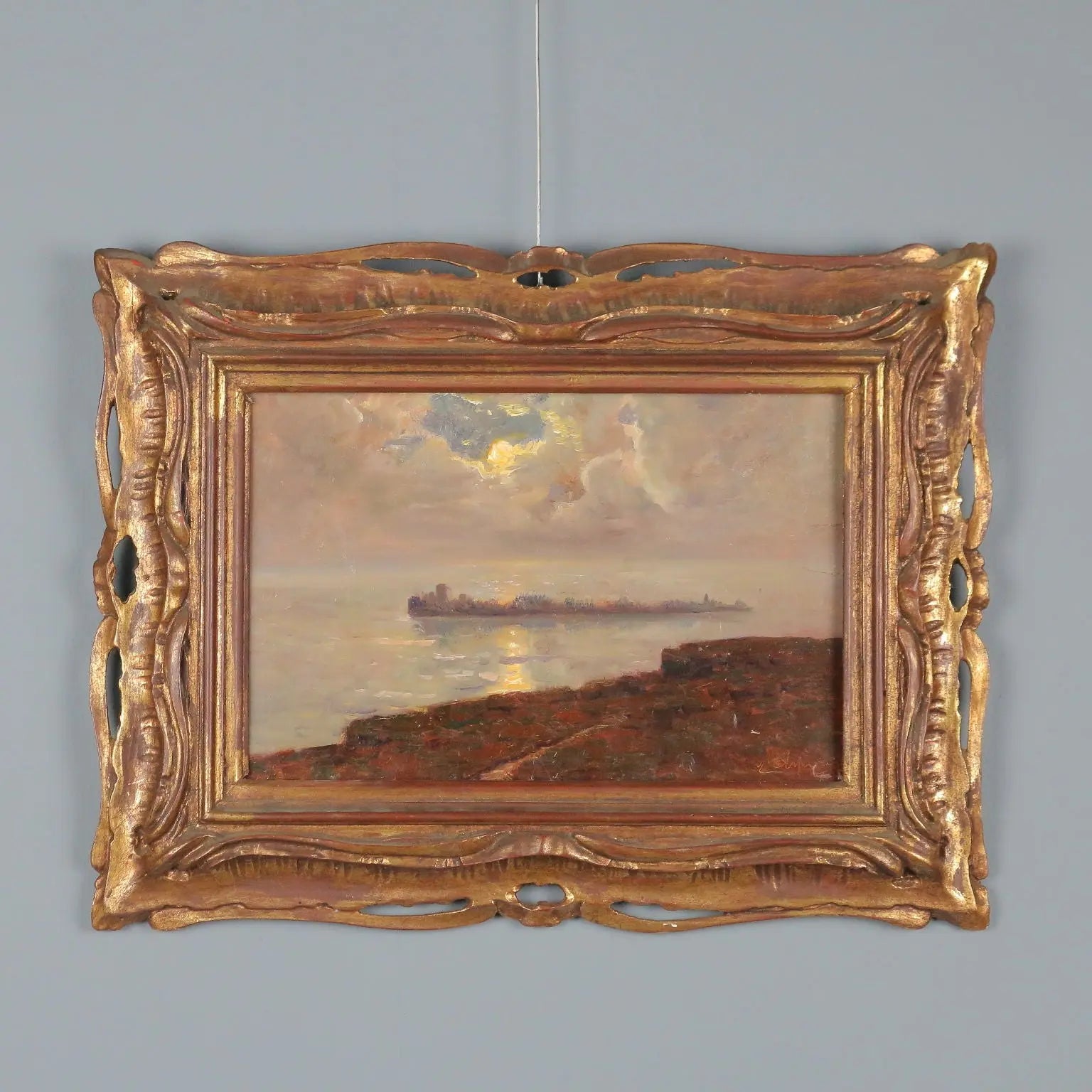 Antique Painting Signed Carlo Viriglio Oil on Hardboard XIX Century