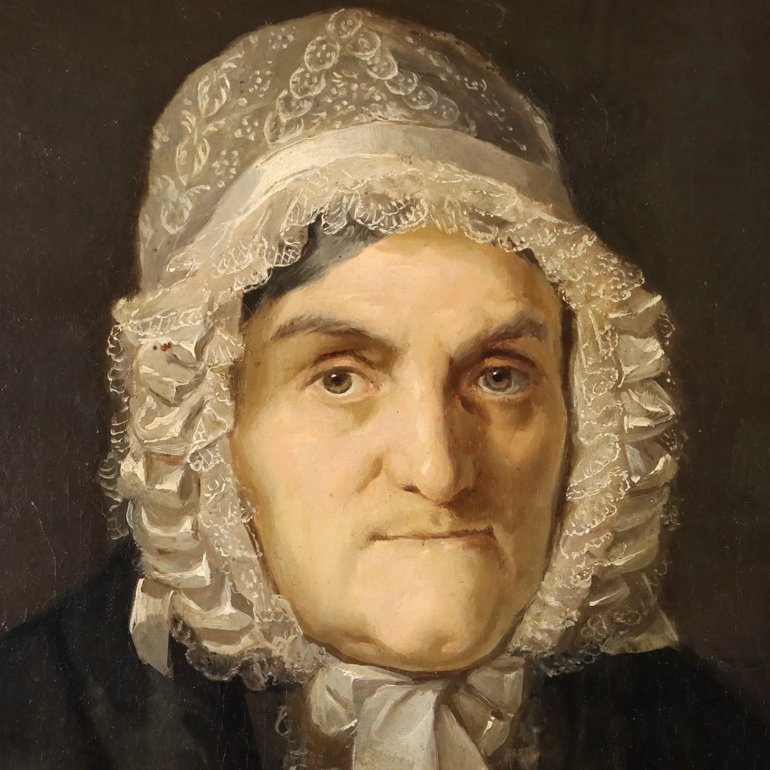Antique Painting Female Portrait Oil on Canvas Portrait XIX Century