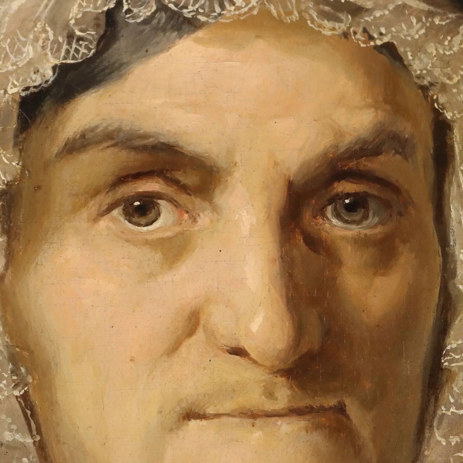 Antique Painting Female Portrait Oil on Canvas Portrait XIX Century