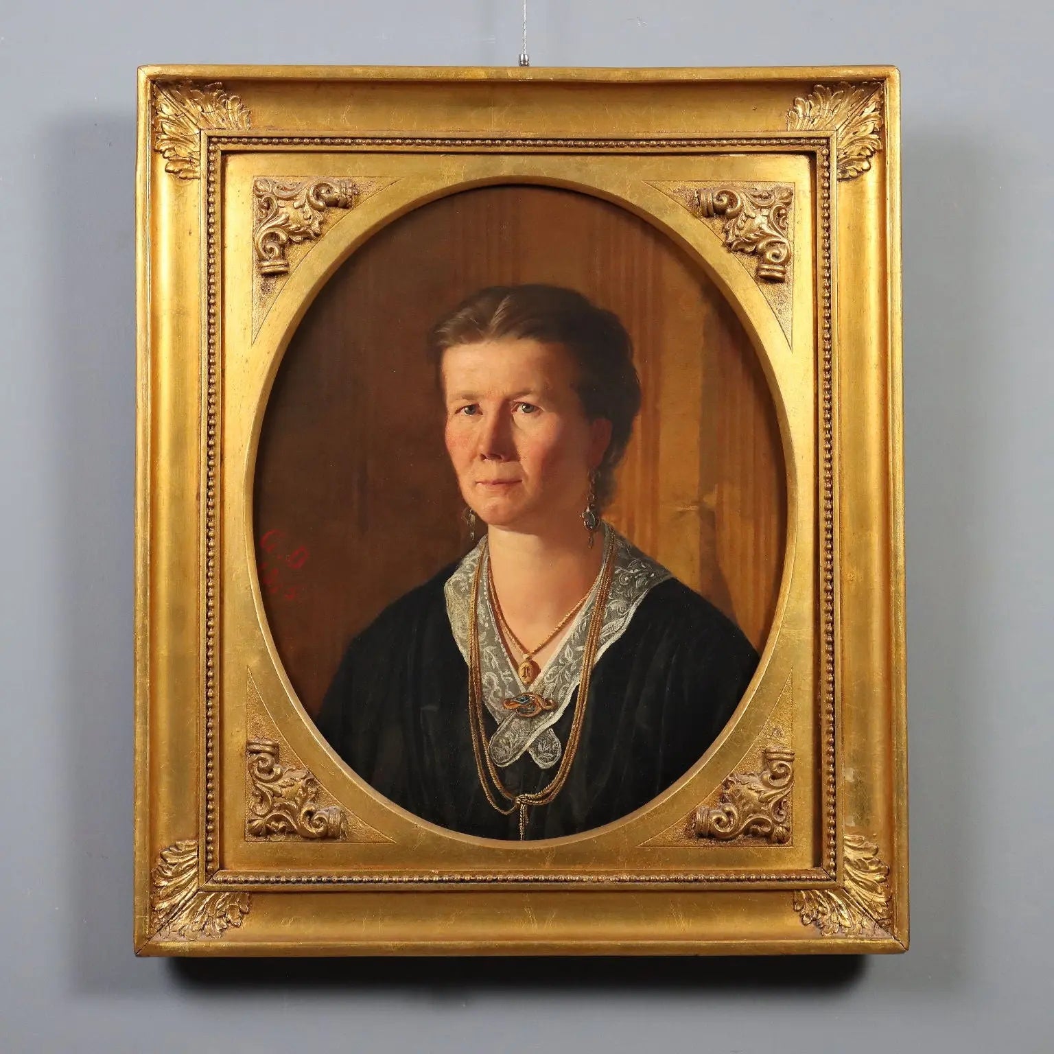 Antique Painting Female Portrait Oil on Canvas Italy XIX Century