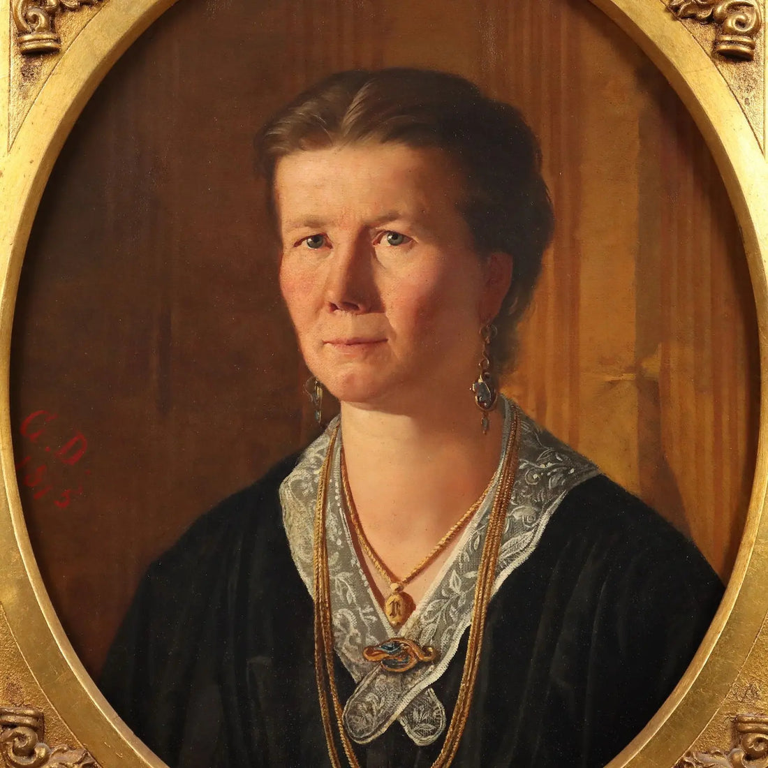 Antique Painting Female Portrait Oil on Canvas Italy XIX Century