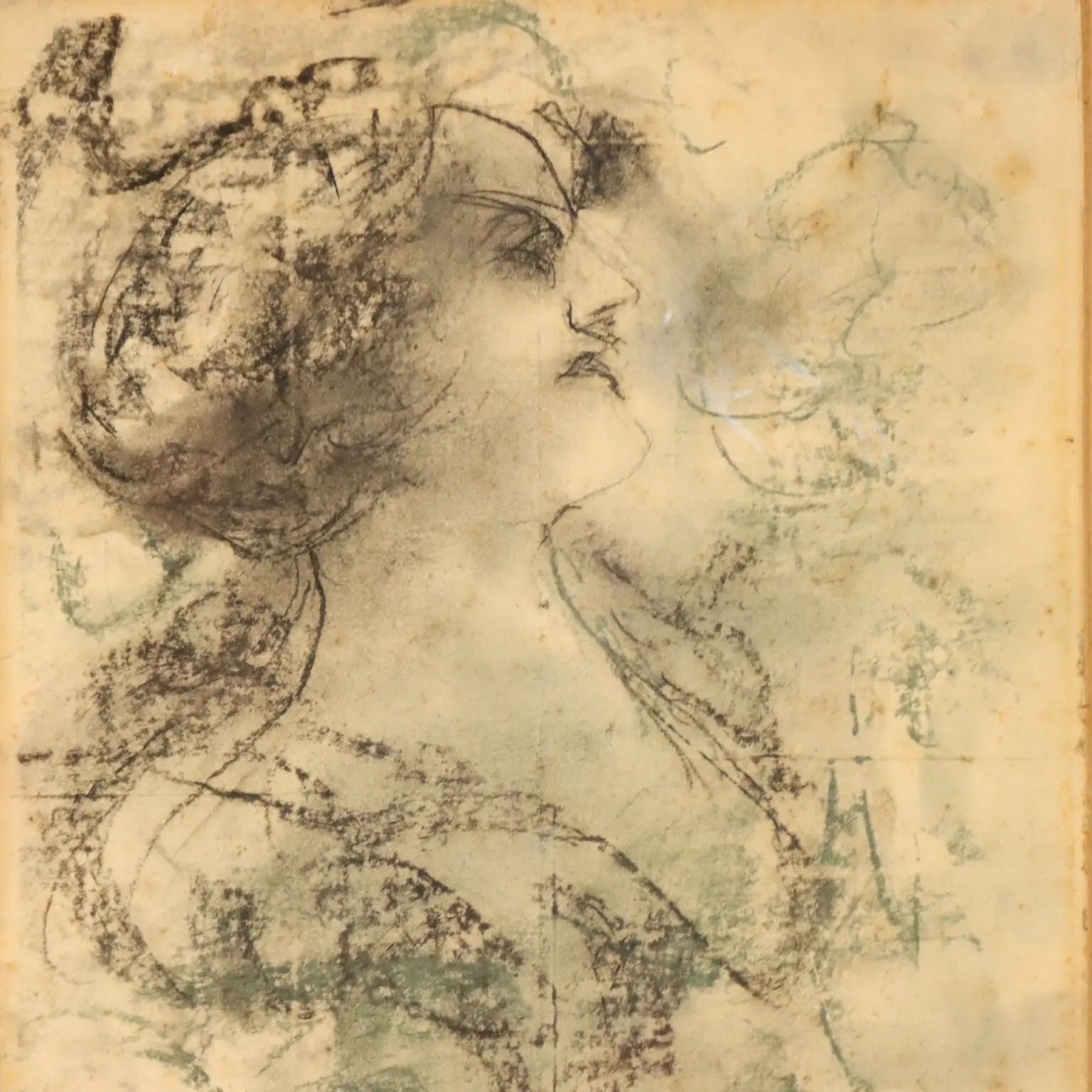 Antique Drawing Signed Antonio Mancini Mixed Technique XIX Century