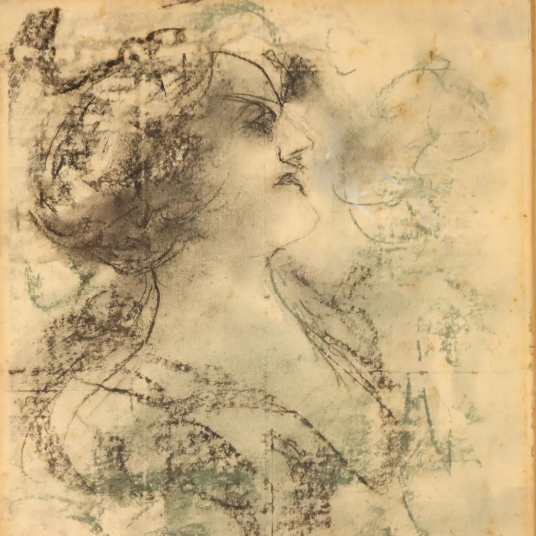Antique Drawing Signed Antonio Mancini Mixed Technique XIX Century