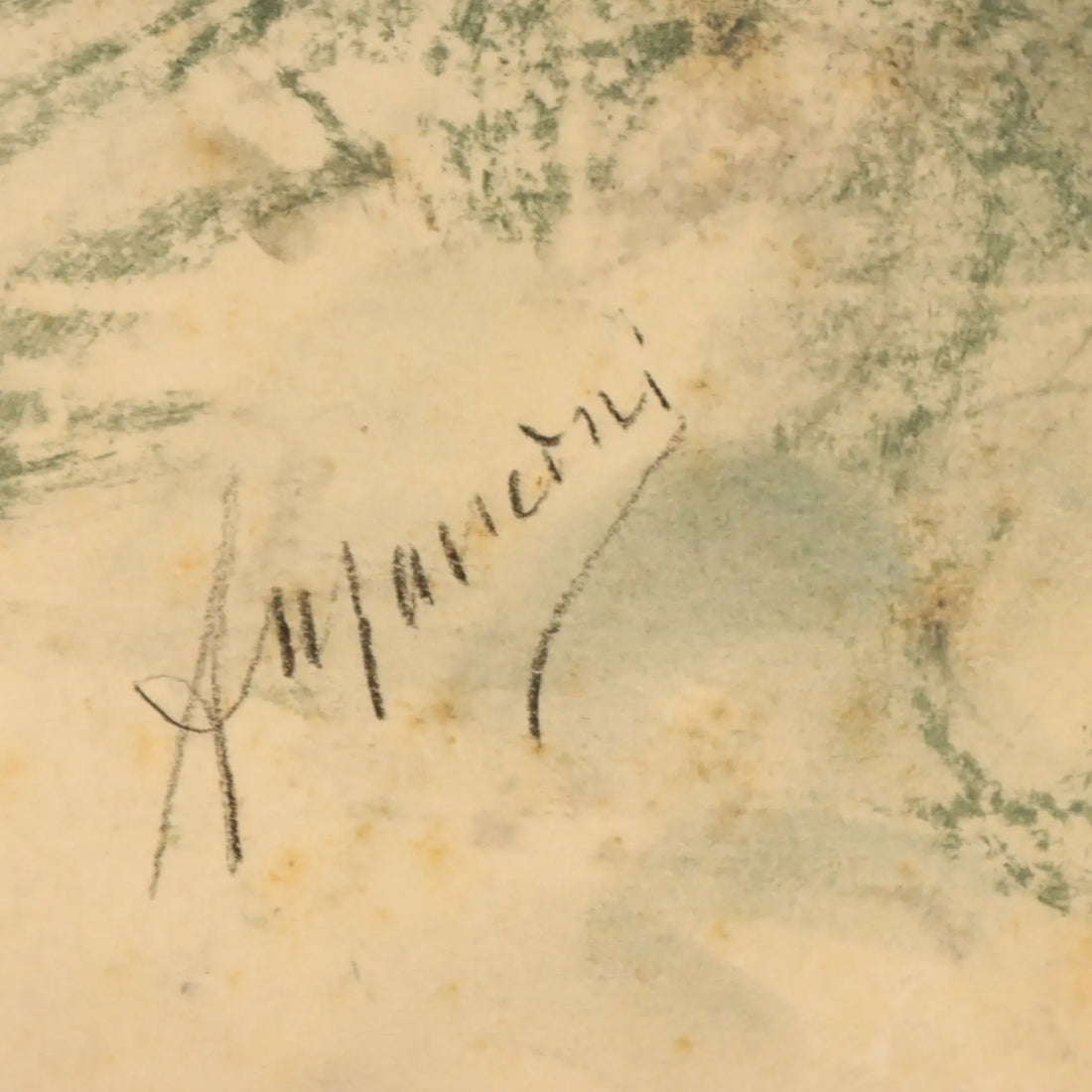 Antique Drawing Signed Antonio Mancini Mixed Technique XIX Century