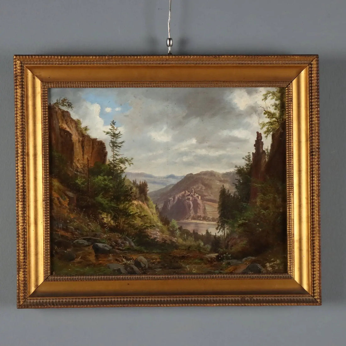 Antique Painting Signed Ernst Gustav Doerell Landscape XIX Century