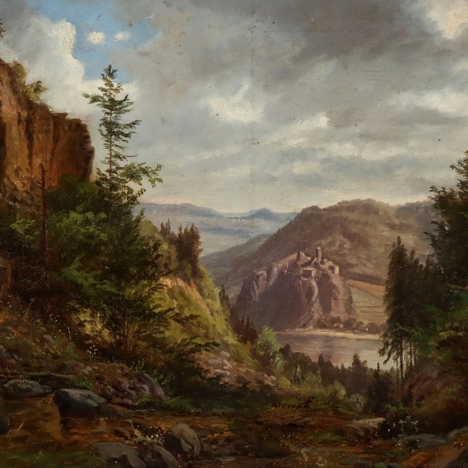 Antique Painting Signed Ernst Gustav Doerell Landscape XIX Century