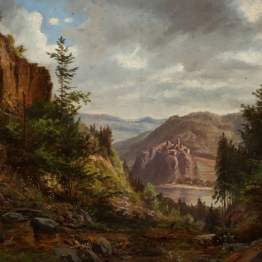 Antique Painting Signed Ernst Gustav Doerell Landscape XIX Century