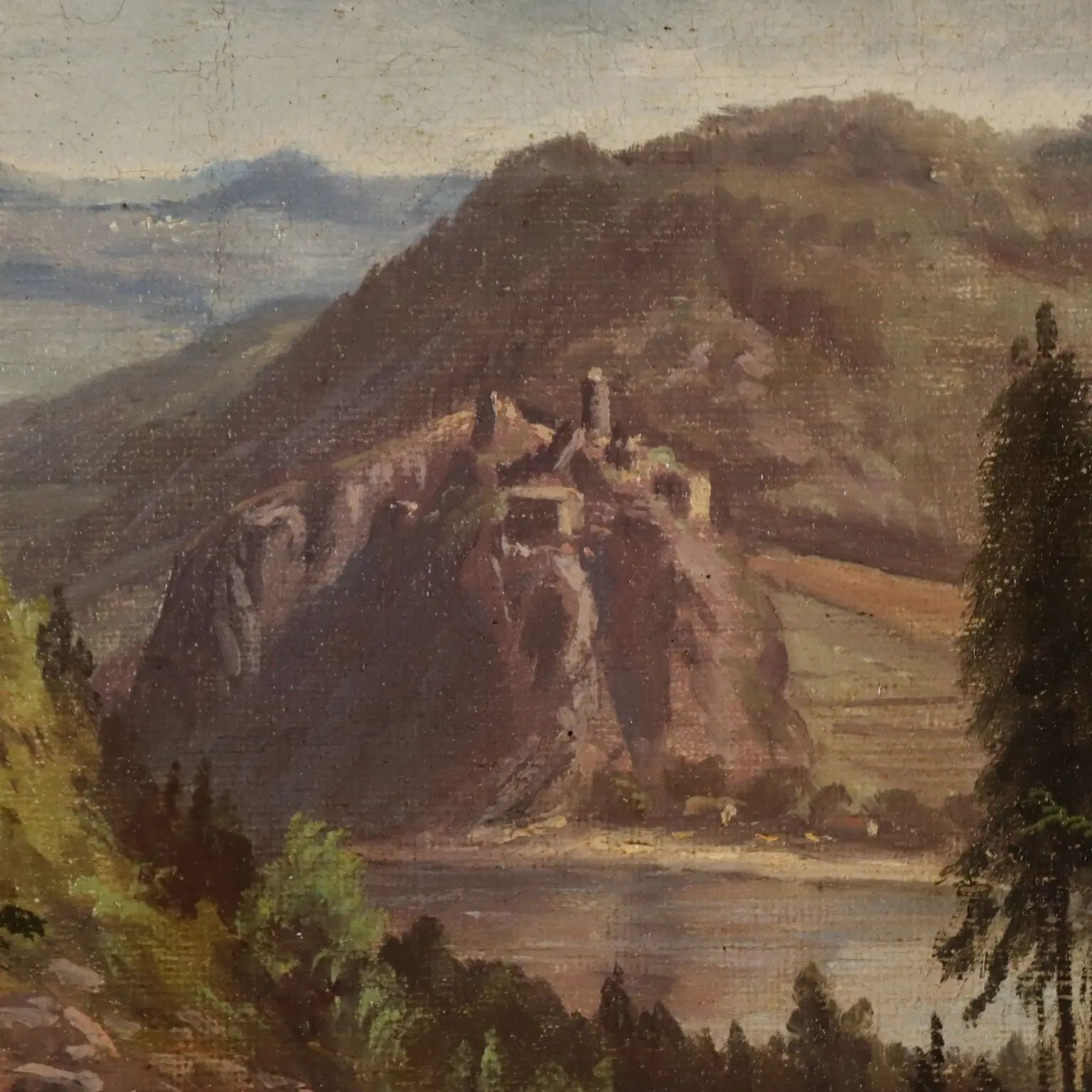 Antique Painting Signed Ernst Gustav Doerell Landscape XIX Century
