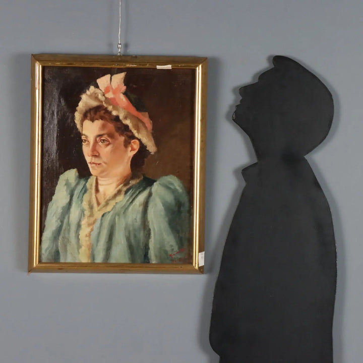 Antique Painting Female Portrait Oil on Canvas Italy 1892