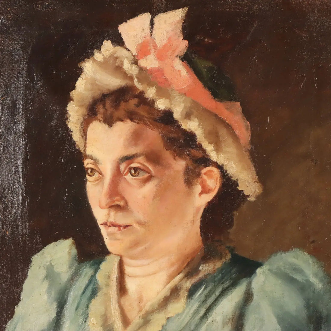 Antique Painting Female Portrait Oil on Canvas Italy 1892