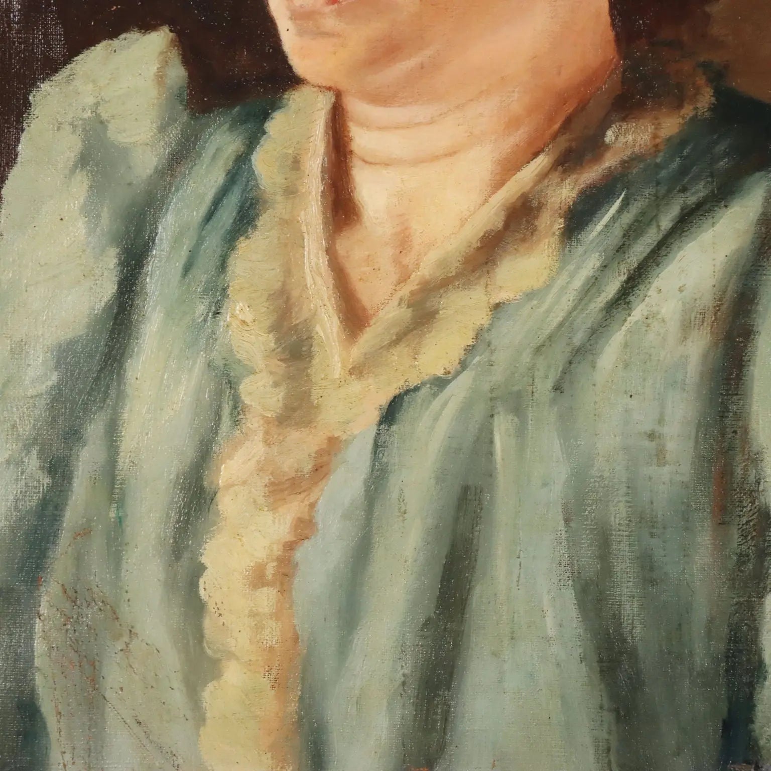 Antique Painting Female Portrait Oil on Canvas Italy 1892