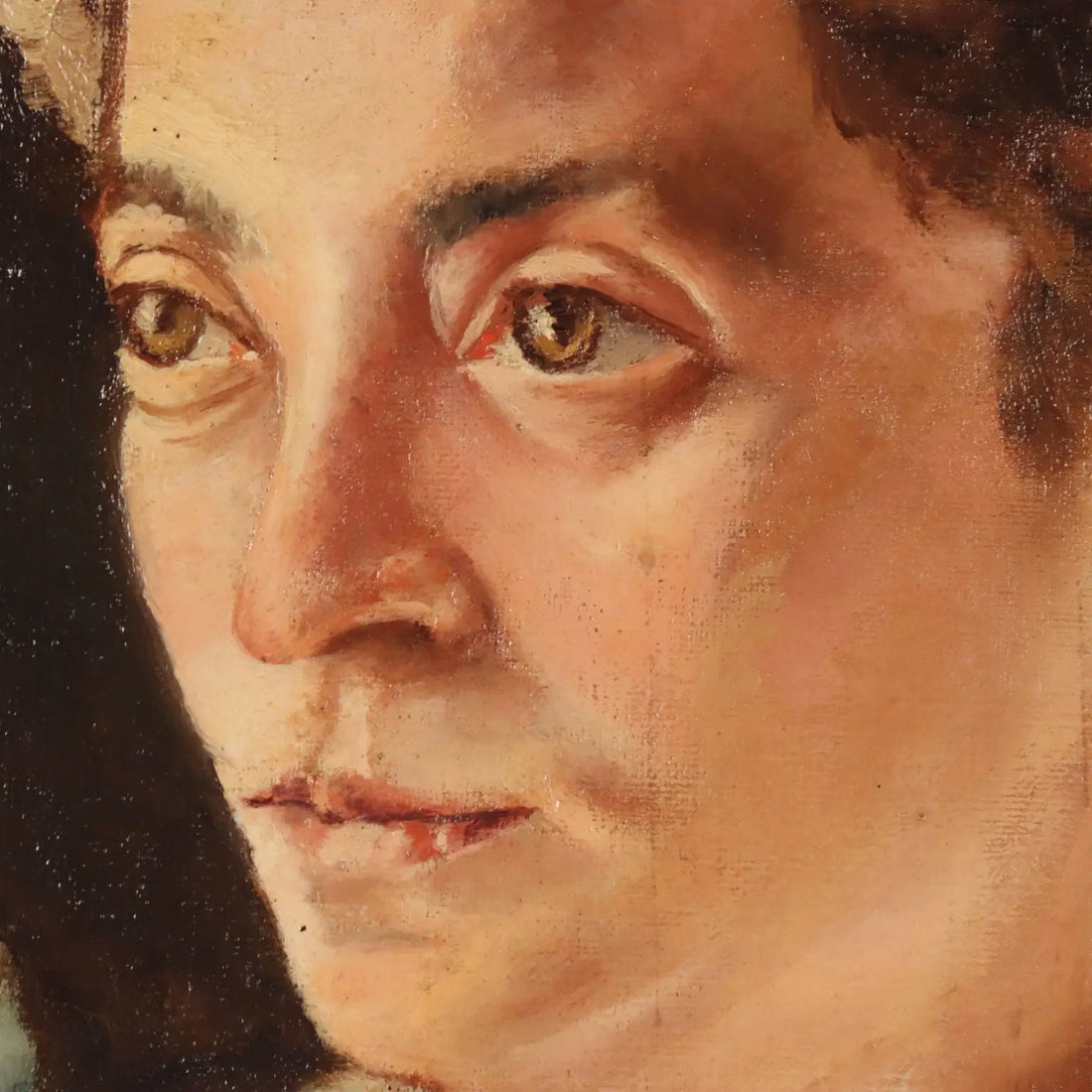 Antique Painting Female Portrait Oil on Canvas Italy 1892