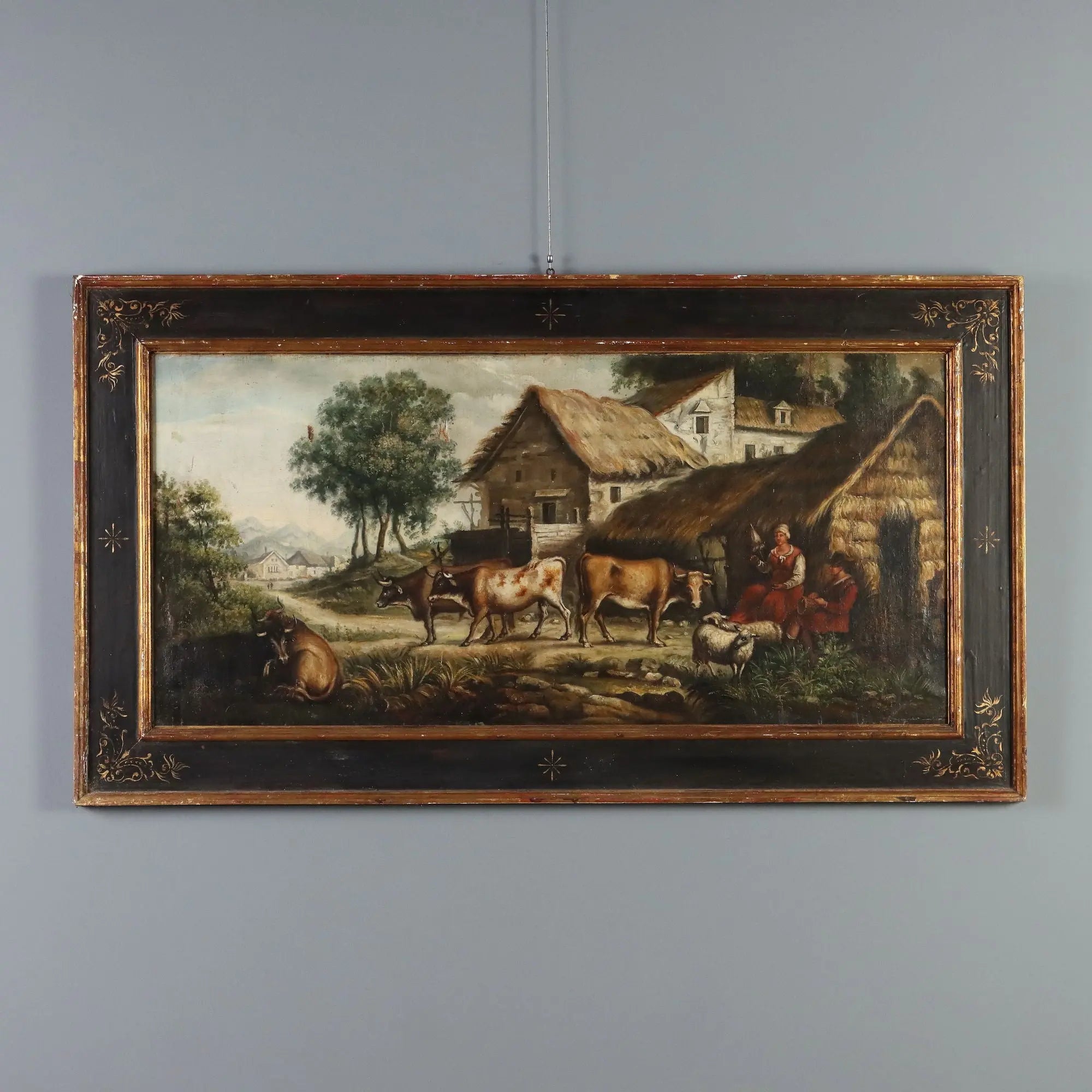 Antique Painting Bucolic Landscape Oil on Canvas Europe XIX Century