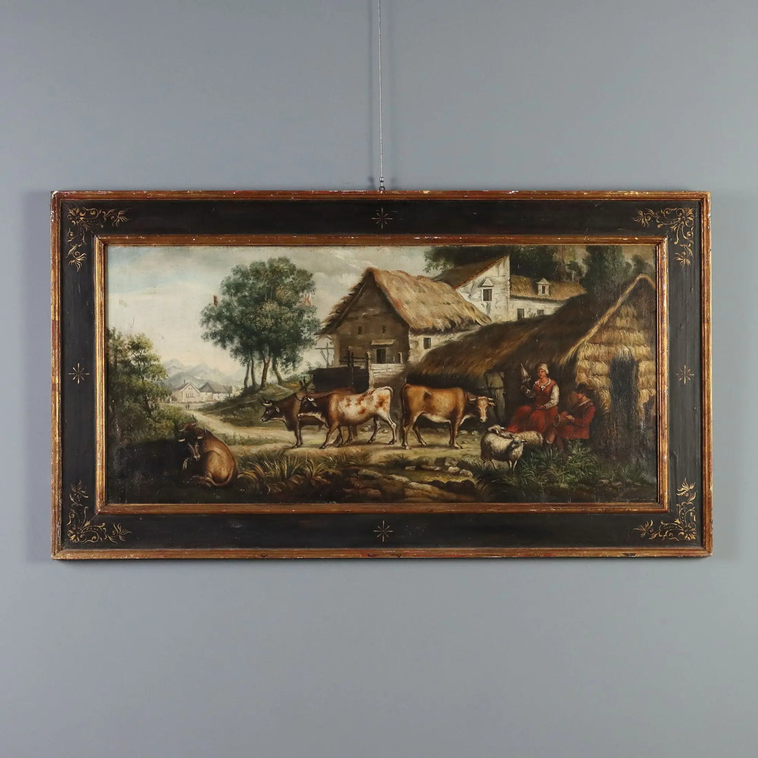 Antique Painting Bucolic Landscape Oil on Canvas Europe XIX Century