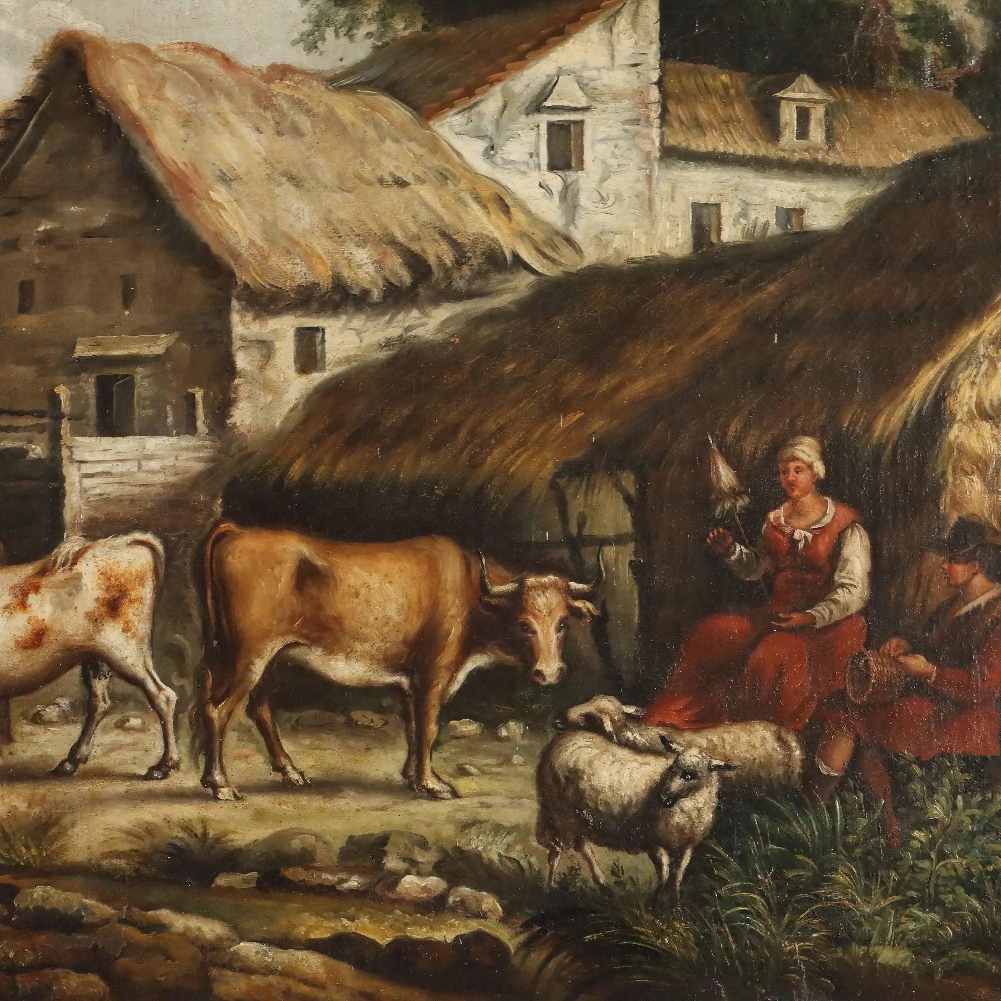 Antique Painting Bucolic Landscape Oil on Canvas Europe XIX Century