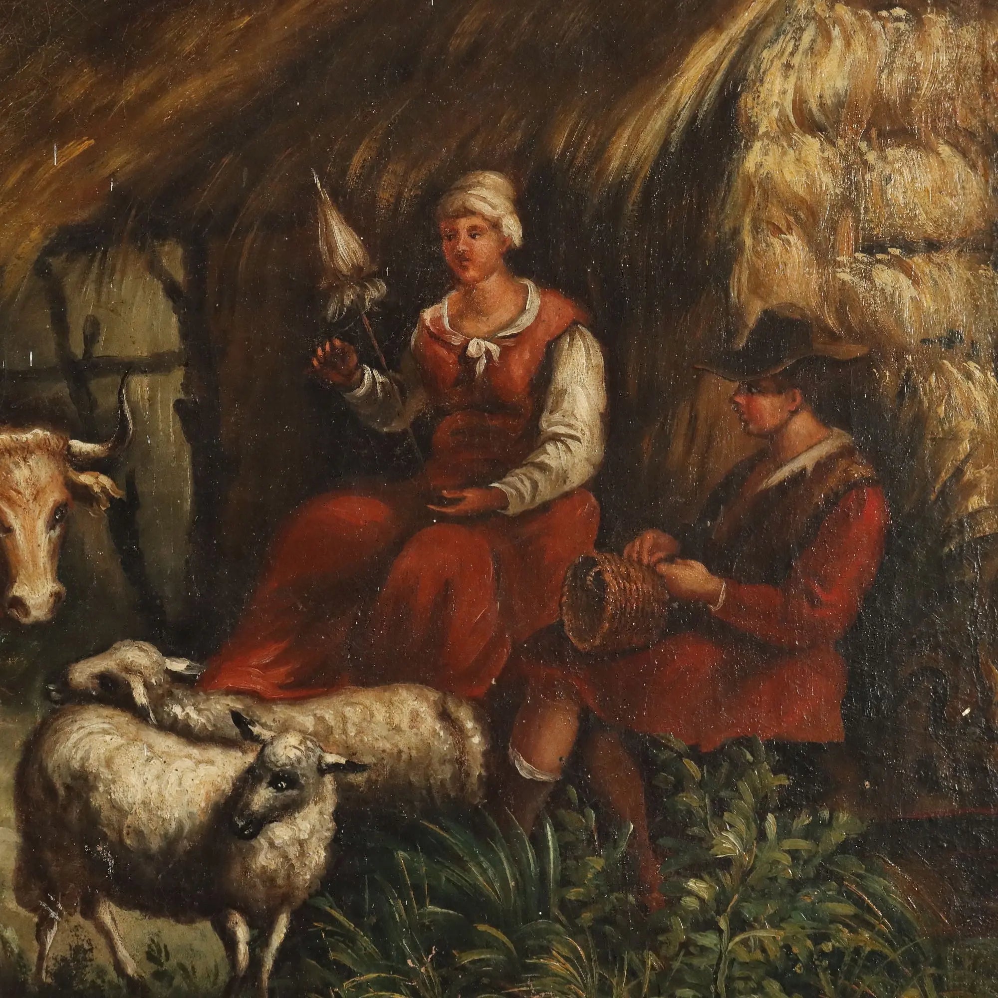 Antique Painting Bucolic Landscape Oil on Canvas Europe XIX Century