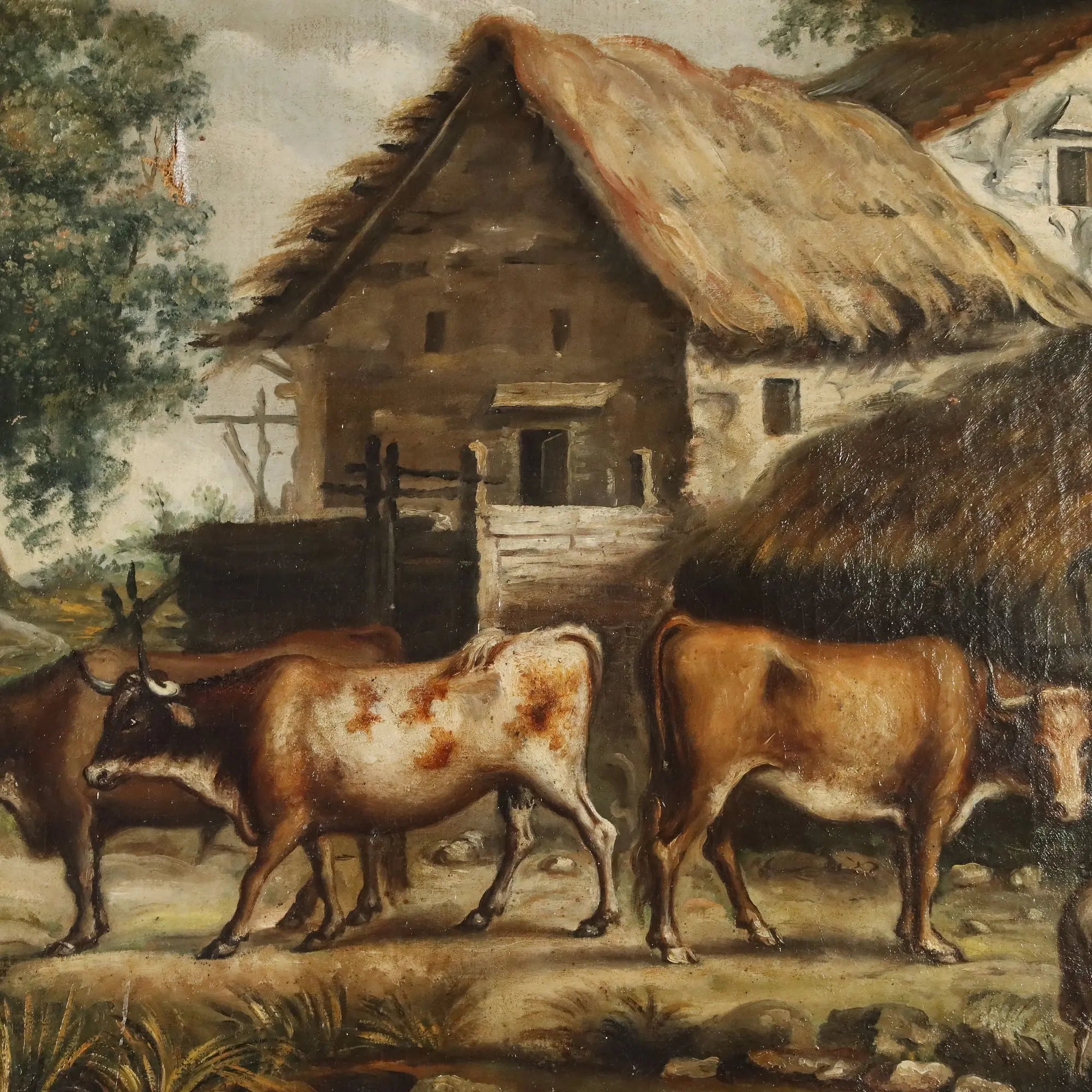 Antique Painting Bucolic Landscape Oil on Canvas Europe XIX Century