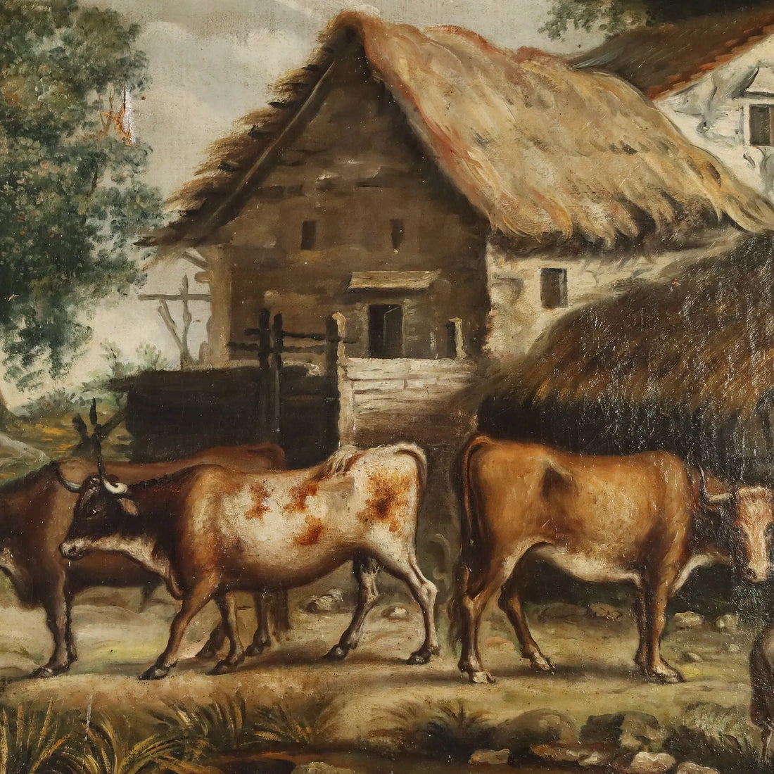 Antique Painting Bucolic Landscape Oil on Canvas Europe XIX Century