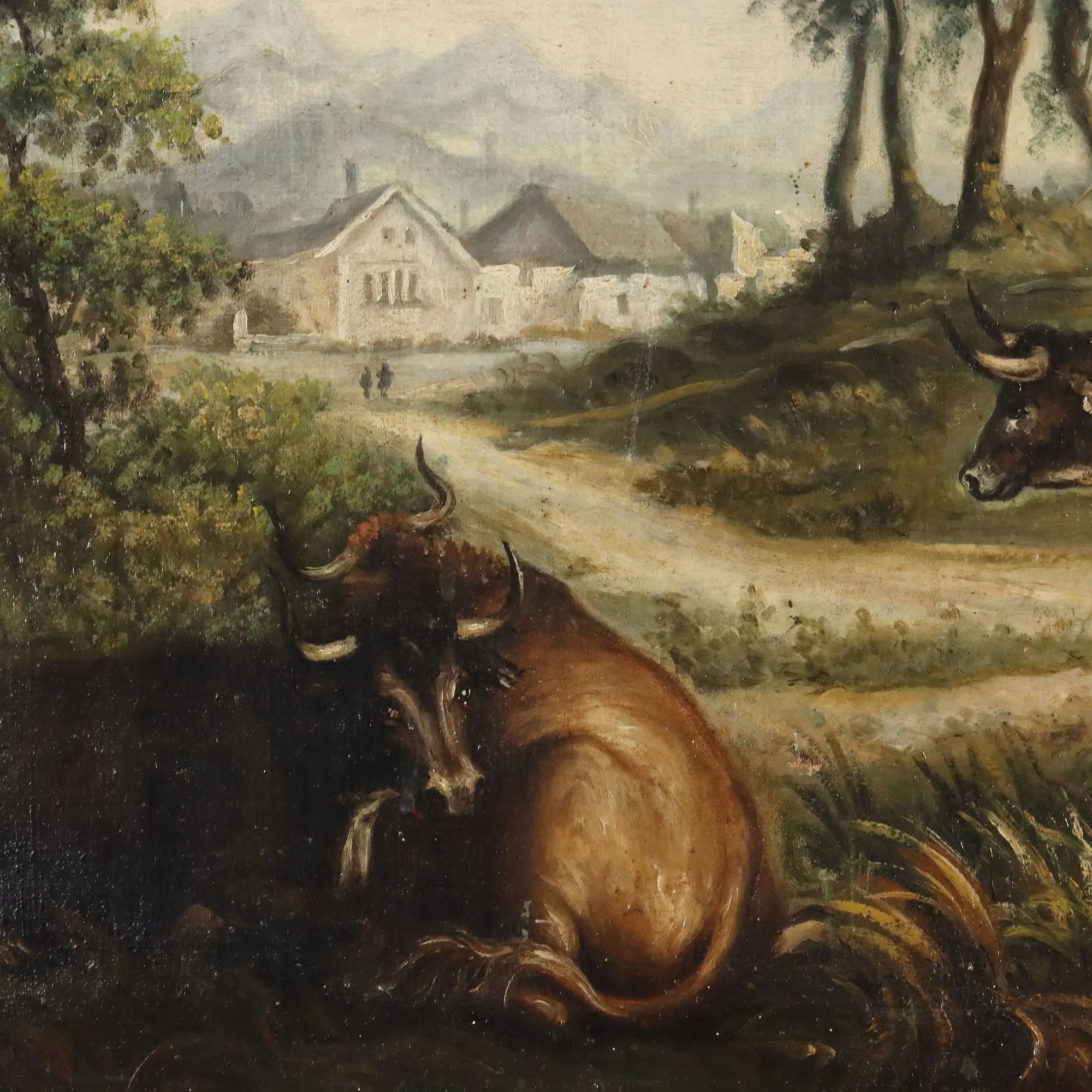 Antique Painting Bucolic Landscape Oil on Canvas Europe XIX Century