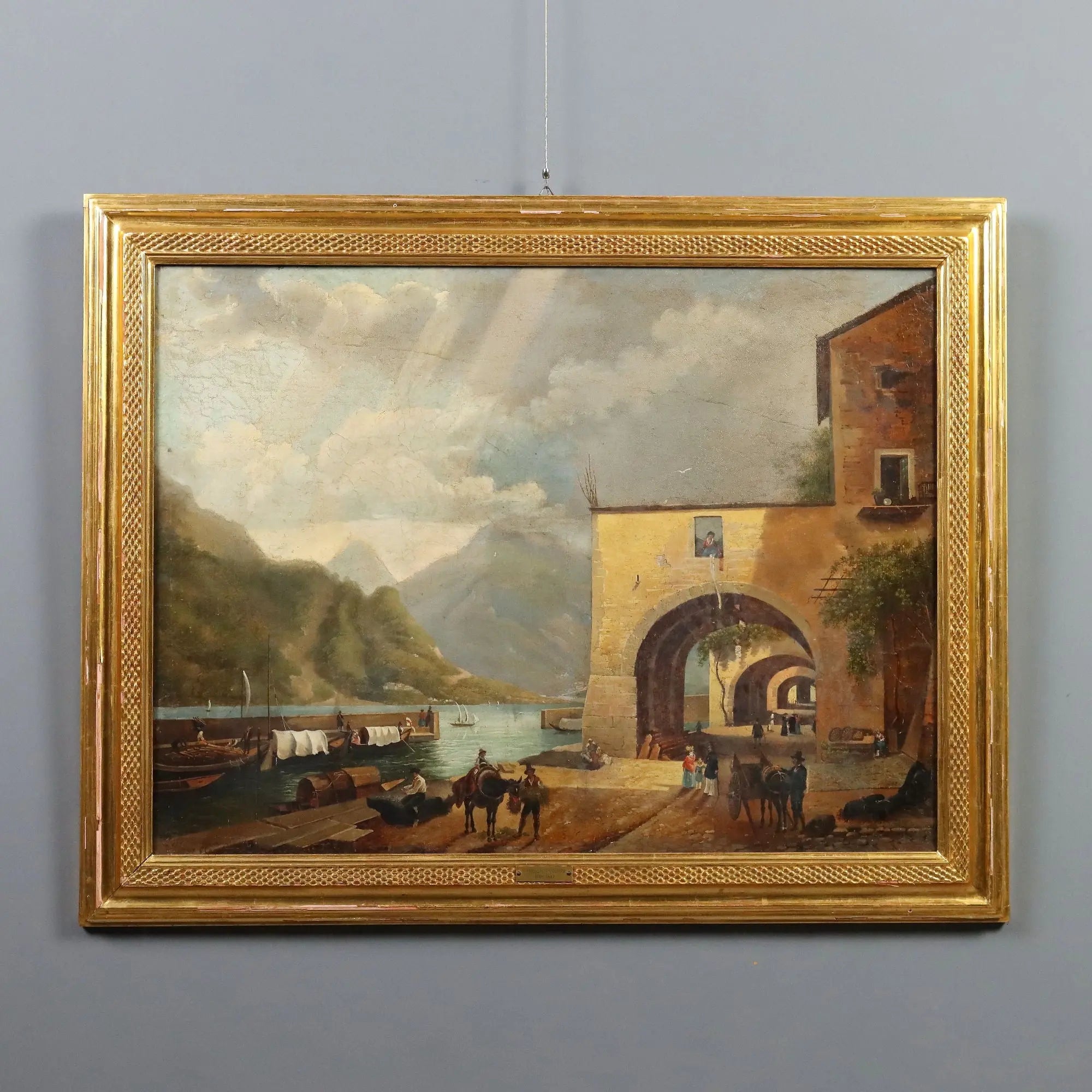 Antique Painting Signed Giuseppe Canella Lecco Pier 1837