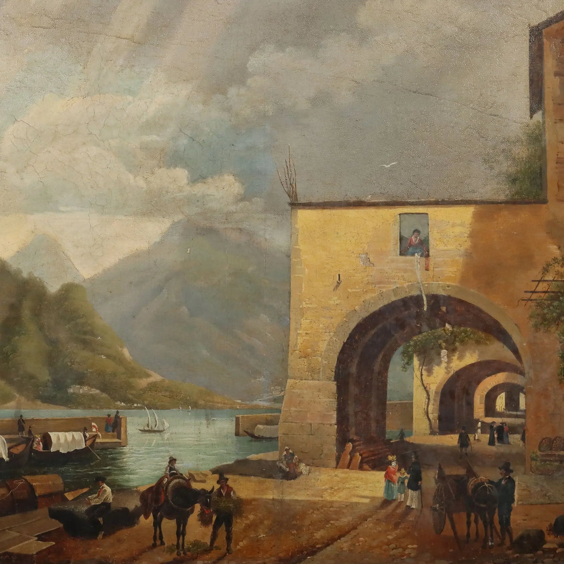 Antique Painting Signed Giuseppe Canella Lecco Pier 1837