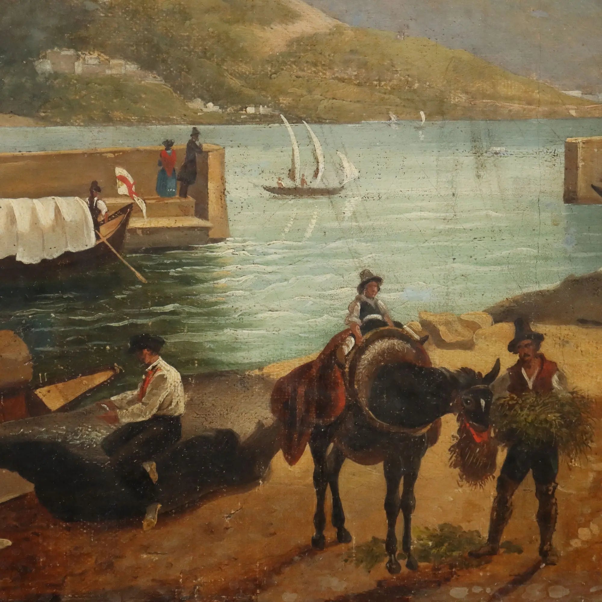 Antique Painting Signed Giuseppe Canella Lecco Pier 1837