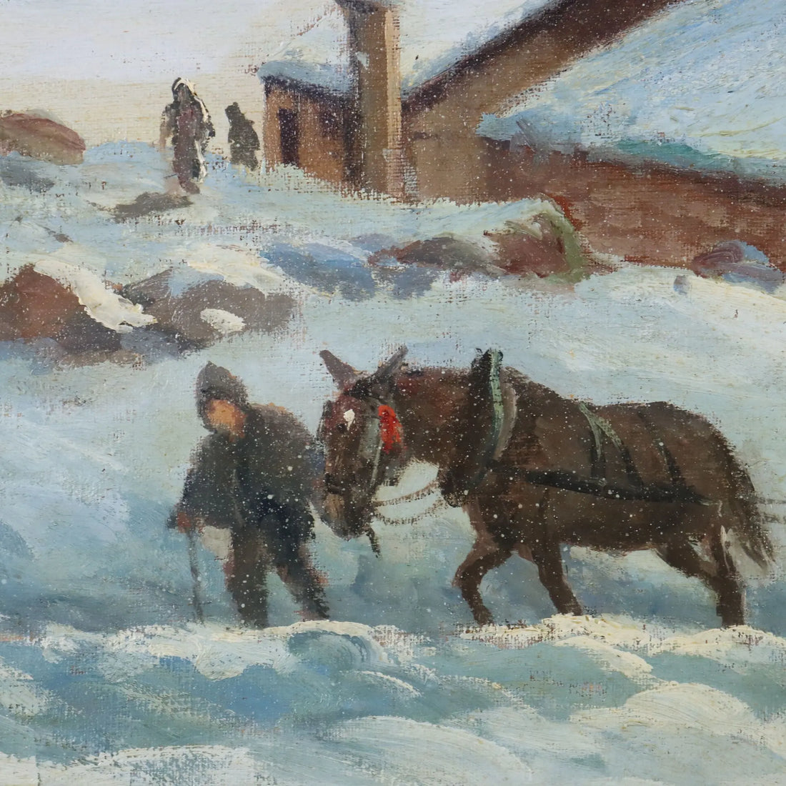 Antique Painting Leonardo Roda Winter Landscape XIX Century